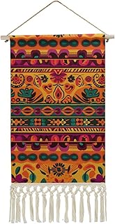GHENBLT Mexican Folk Art Boho Vertical Wall Tapestry with Tassel Aesthet...