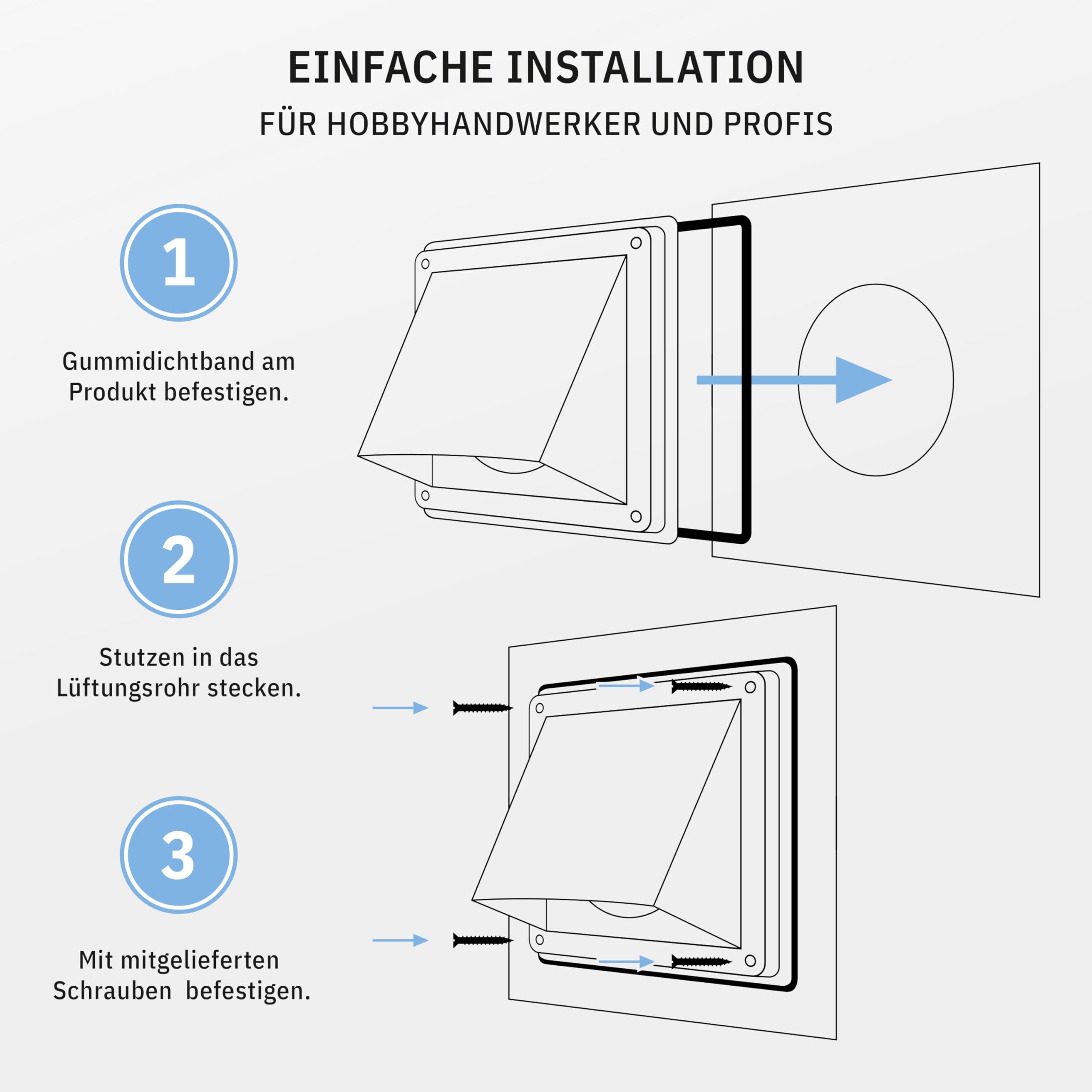 HWG Edelstahl Lüftungsgitter 150mm, Abluftgitter, Integrierte Rückstauklappe, Sehr Witterungsbeständig, Abdeckung Dunstabzug Außen, Wandanschluß Abluft
