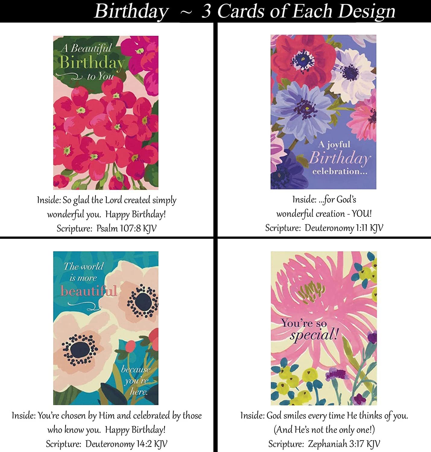 36 ct BIRTHDAY King James Version (KJV) Christian/Religious Greeting Card Set ~ KJV Scripture in every card