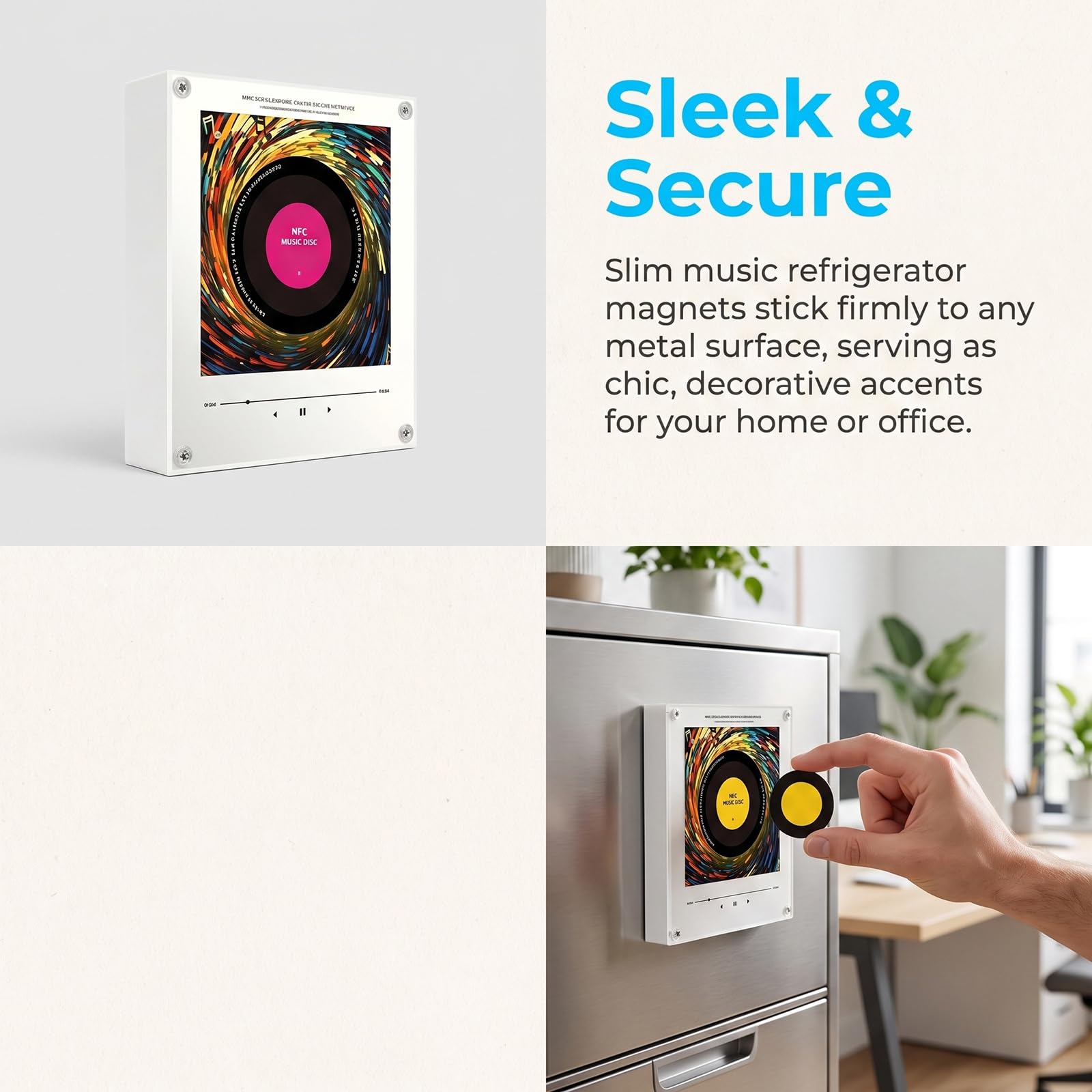 Magnetyczny odtwarzacz muzyczny na lodówkę, 128 mb, programowalny odtwarzacz muzyczny NFC, z oświetleniem LED, pozytywka, magnes na lodówkę z zestawem odtwarzacza, płyty muzyczne NFC, do domowego