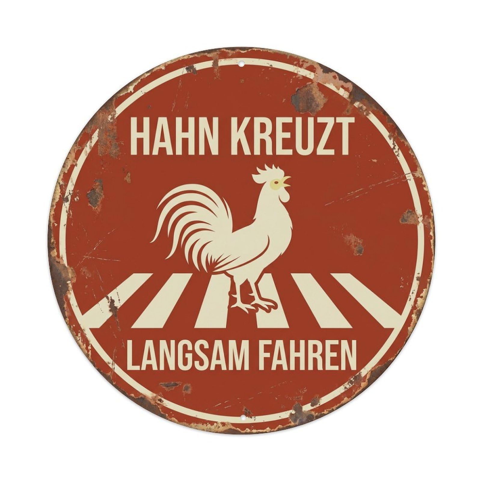 Metal Tin Sign Rooster Crossing Langsam Fahren Distressed