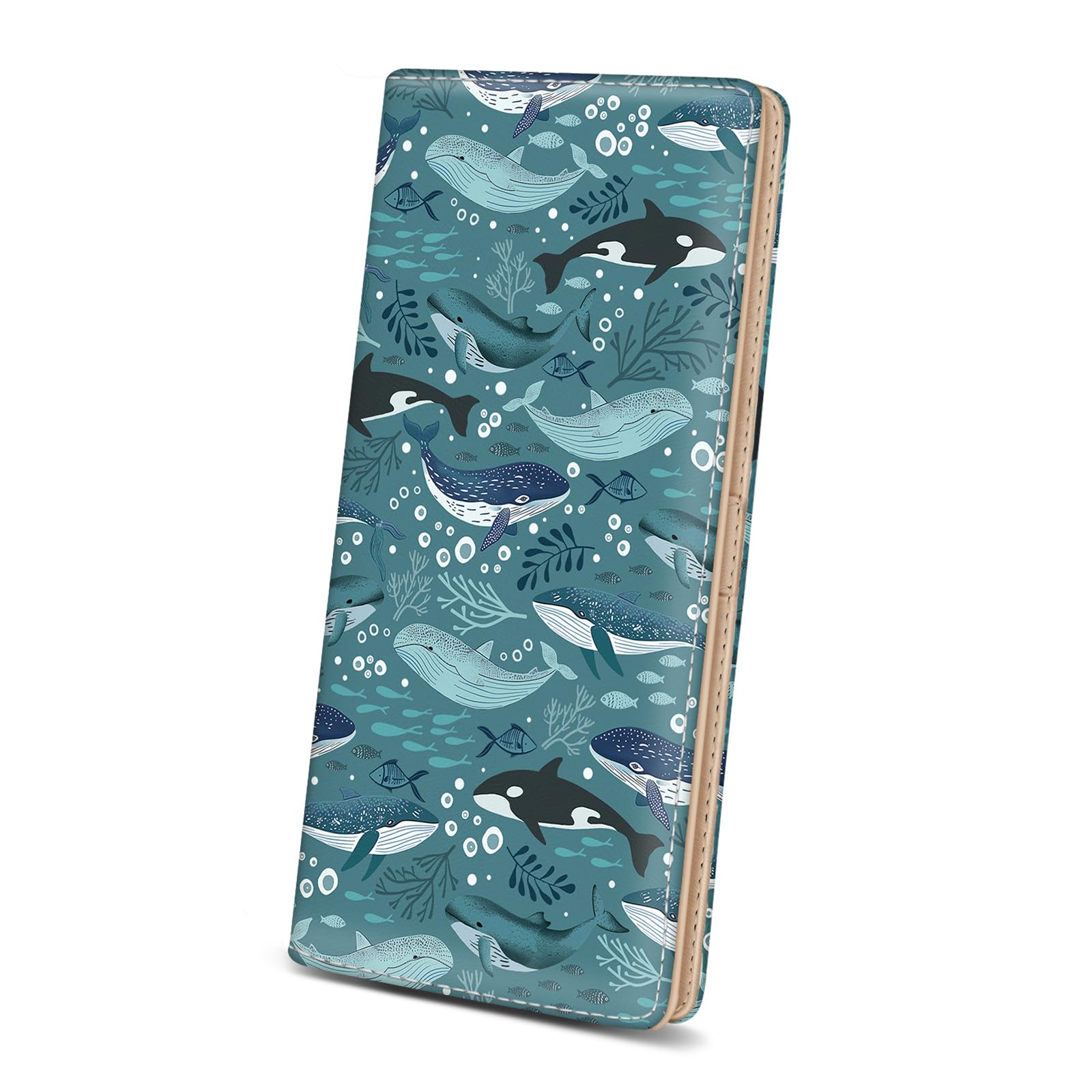 Immaturus Womens Wallet, Dolphins Whales Slim Thin RFID Blocking Credit Card Wallets, Long Bifold PU Leather Card Holder Organizer, Cute Cash Clutch