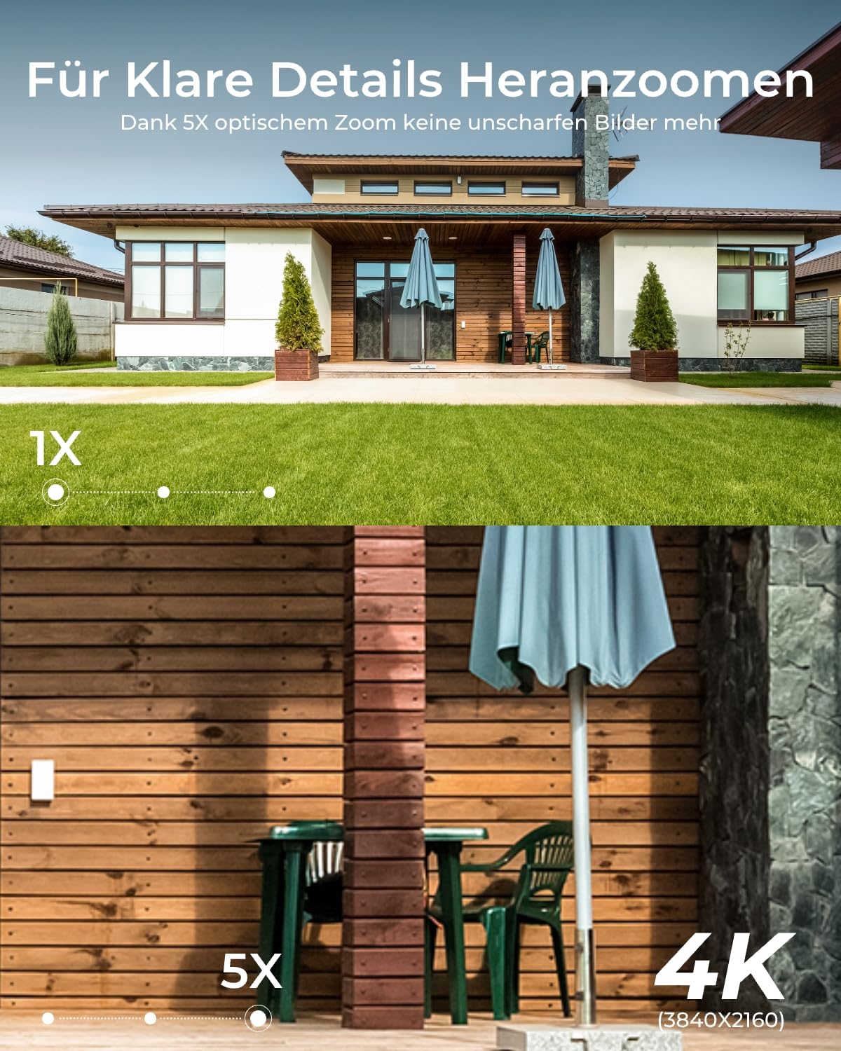 Reolink 4K Wi-Fi 6 Überwachungskamera Aussen mit 5X Optischem Zoom, 8MP Plug-in WLAN Kamera Outdoor mit 30m Nachtsicht, IK10 Vandalensicher, Smart-Erkennung, Zeitraffer, Ohne PT, RLC-843WA