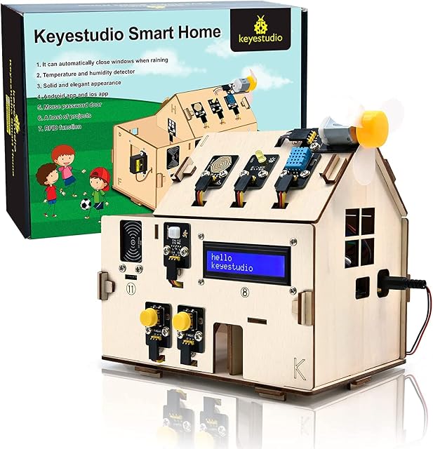 KEYESTUDIO Smart Home ESP32 Starter Kit for Arduino and Python, Include ESP32 Development Board, Electronics Home Automation Coding Toys, DIY Sensor Kit STEM Educational Set for Kids Adults Teens