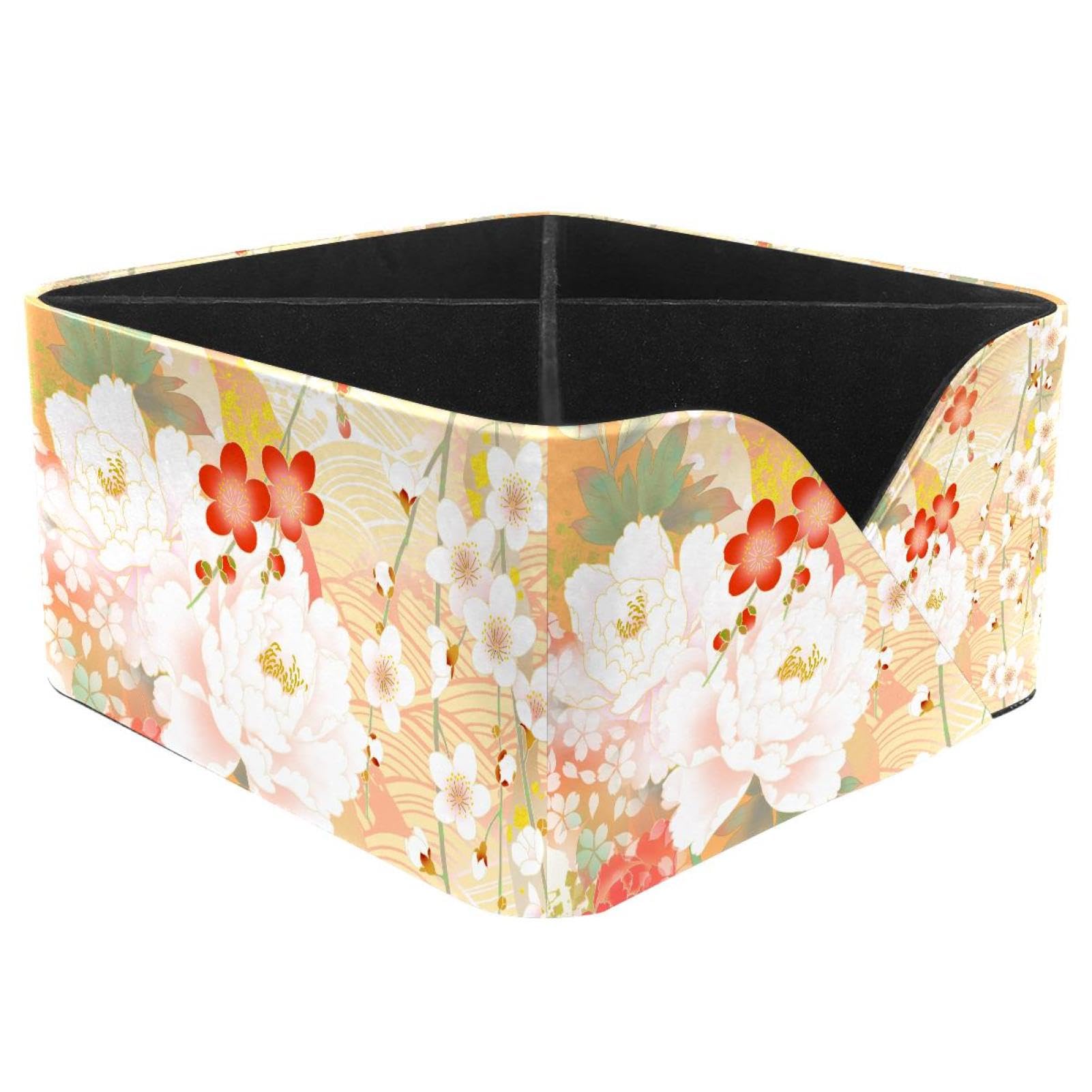 KengjuTesu Japanese Cherry Blossom Desktop Organizer Pen Holder, Rectangular Pencil Cup for Office, Study and Makeup Stations