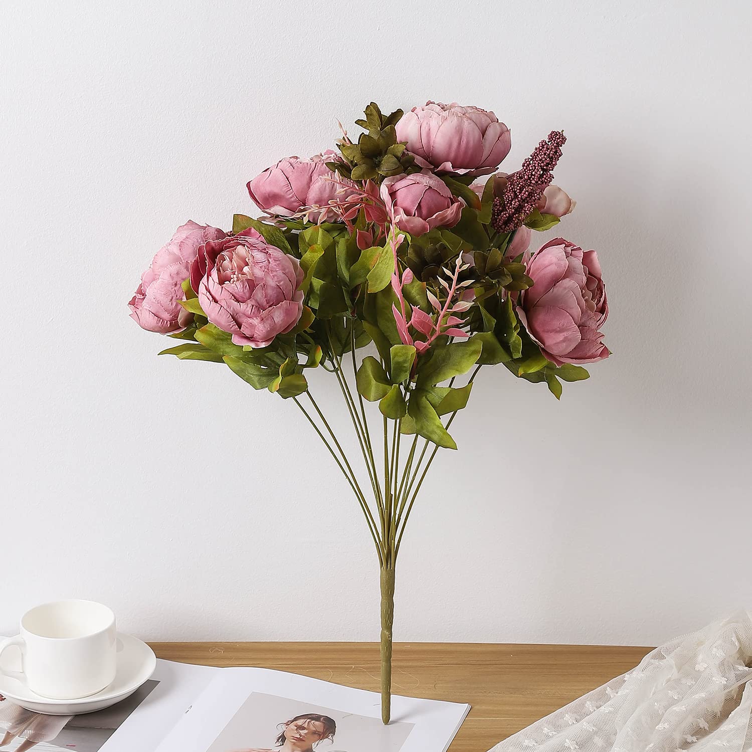 Duovlo Fake Flowers Vintage Artificial Peony Silk Flowers Wedding Home Decoration,Pack of 1 (Sweetened Bean) - Image 3