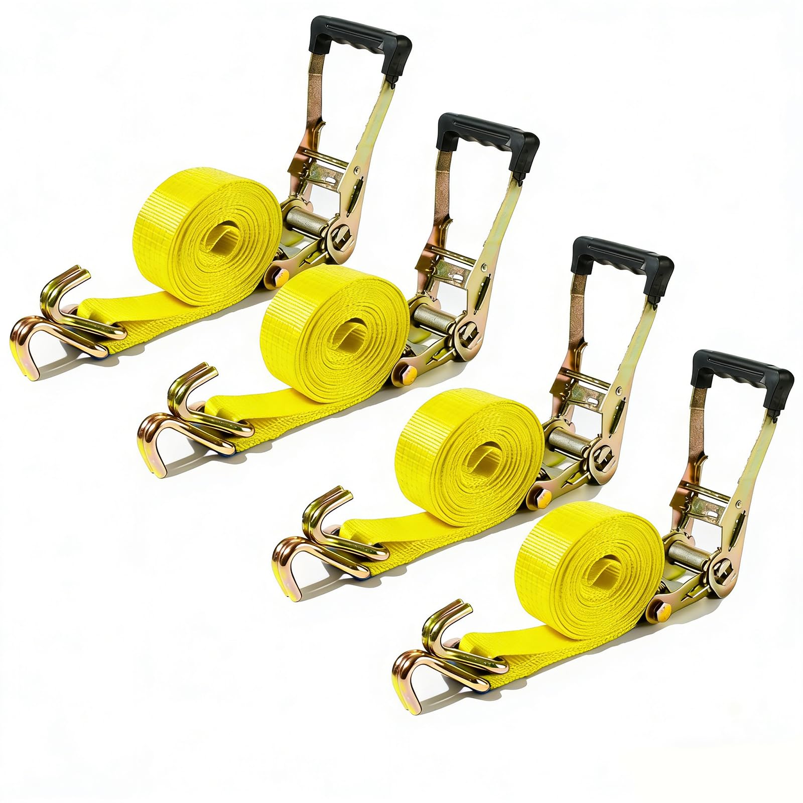 4 Stück 5,1 cm Ratschengurte strapazierfähig, 3991,6 kg Bruchfestigkeit, 6 m Spanngurte Ratsche mit Doppel-J-Haken, Cargo-Ratschengurte für LKW, Anhänger, Motorrad