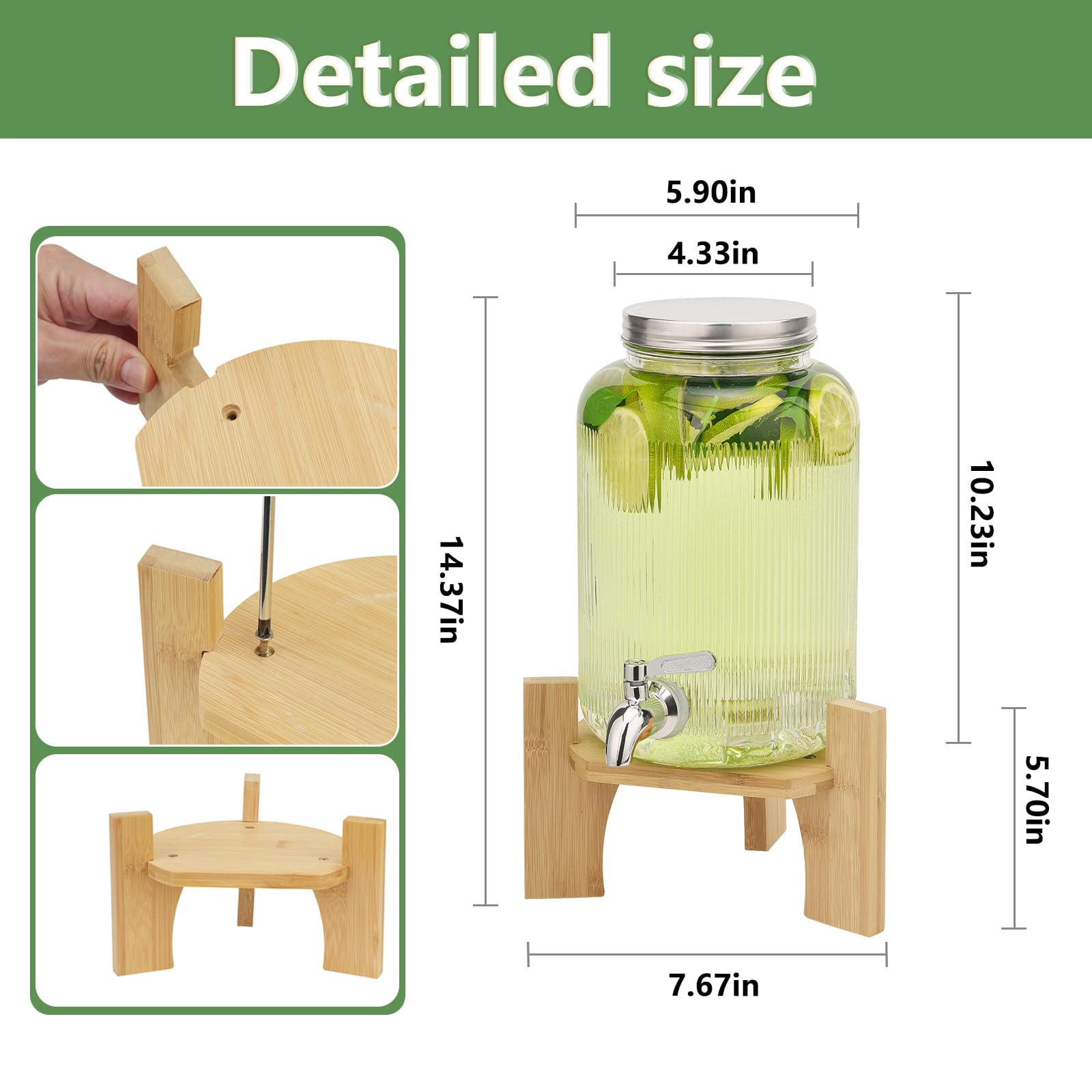 4L Getränkespender aus Glas mit Zapfhahn und Ständer für Partys, Cocktails, Saft