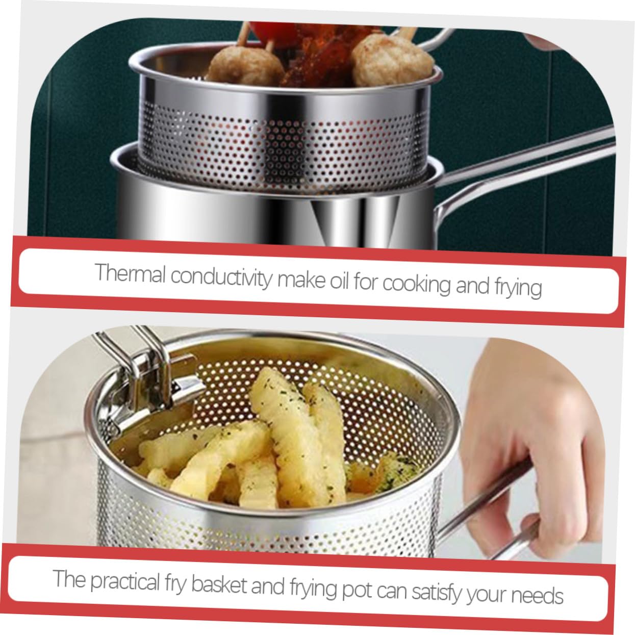 Alipis Frittiertopf Inklusive Zange und Herd Ring aus Edelstahl Silber mit Frittierkorb und Ergonomischem Griff Geeignet zum Frittieren von Fleisch und Pommes für Babyernährung