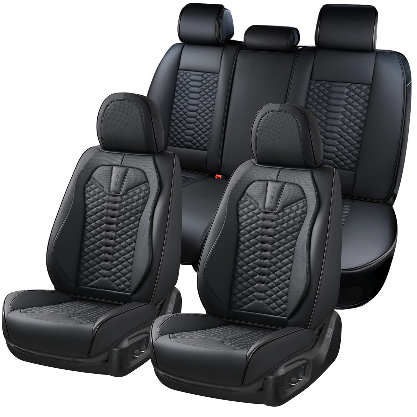 Coverado Leather Seat Covers, Car Seat Covers Full Set, Black Seat Covers for Cars, Car Seat Protector Waterproof, Car Seat Covers Front Seats and Back Universal Fit for Most Cars