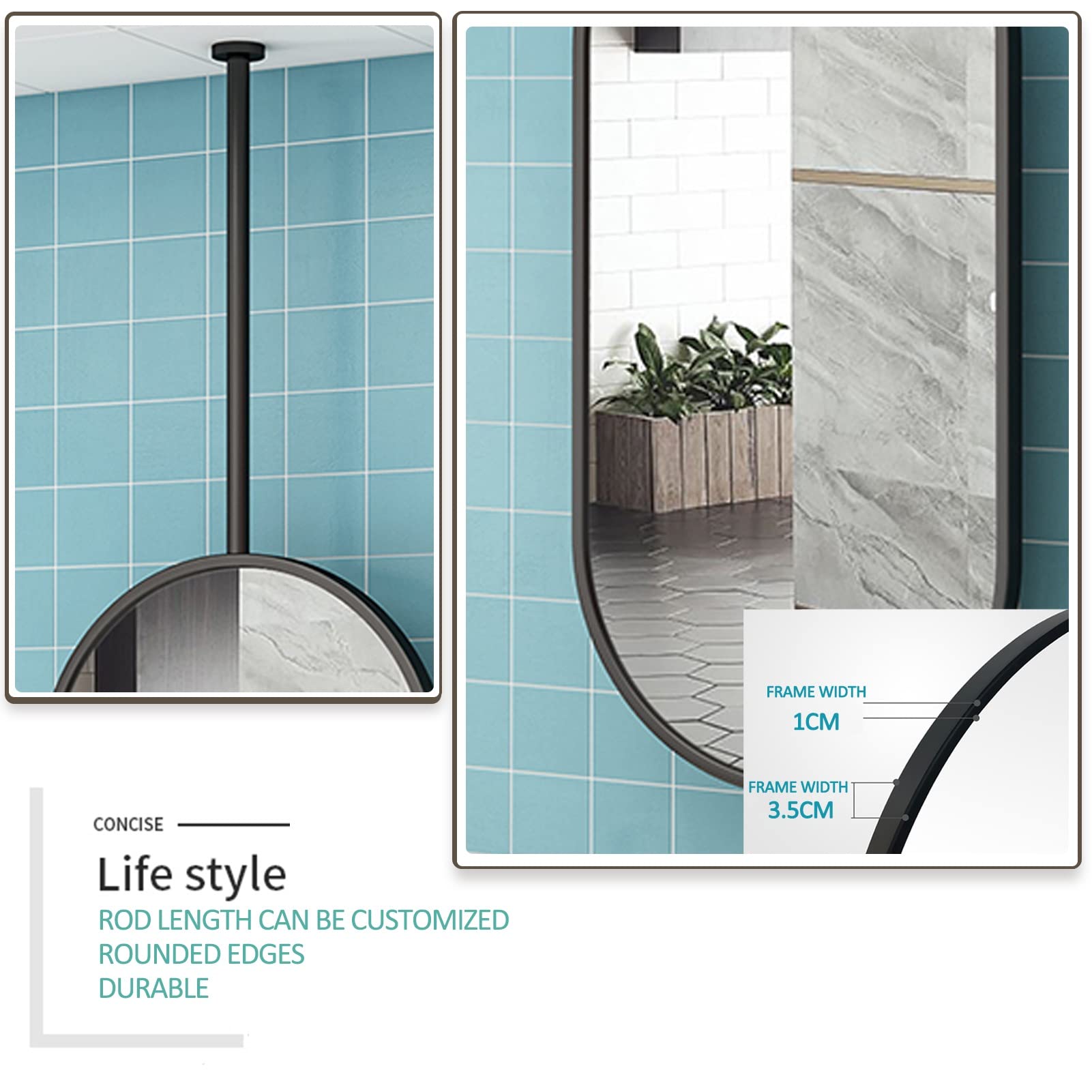 Specchi da Trucco da soffitto HD appesi per Soggiorno, bagni, con Specchio Decorativo Ovale con Cornice in Metallo, specchi da Barba Personalizzabili (Dimensioni: 50 cm x 70 cm)