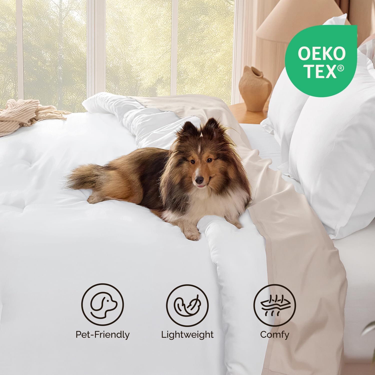 Andency White King Size Comforter Set, 3 Pieces Boho Solid Bedding Comforters & Sets for Women Men, Soft Lightweight Fluffy All Season Down Alternative Bed Blanket Quilt Set - Image 3