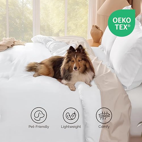 Miniatura 3 de Juego de edredón blanco tamaño king de Andency, 3 piezas, ropa de cama boho sólida para mujeres y hombres, juego de edredón suave, ligero y