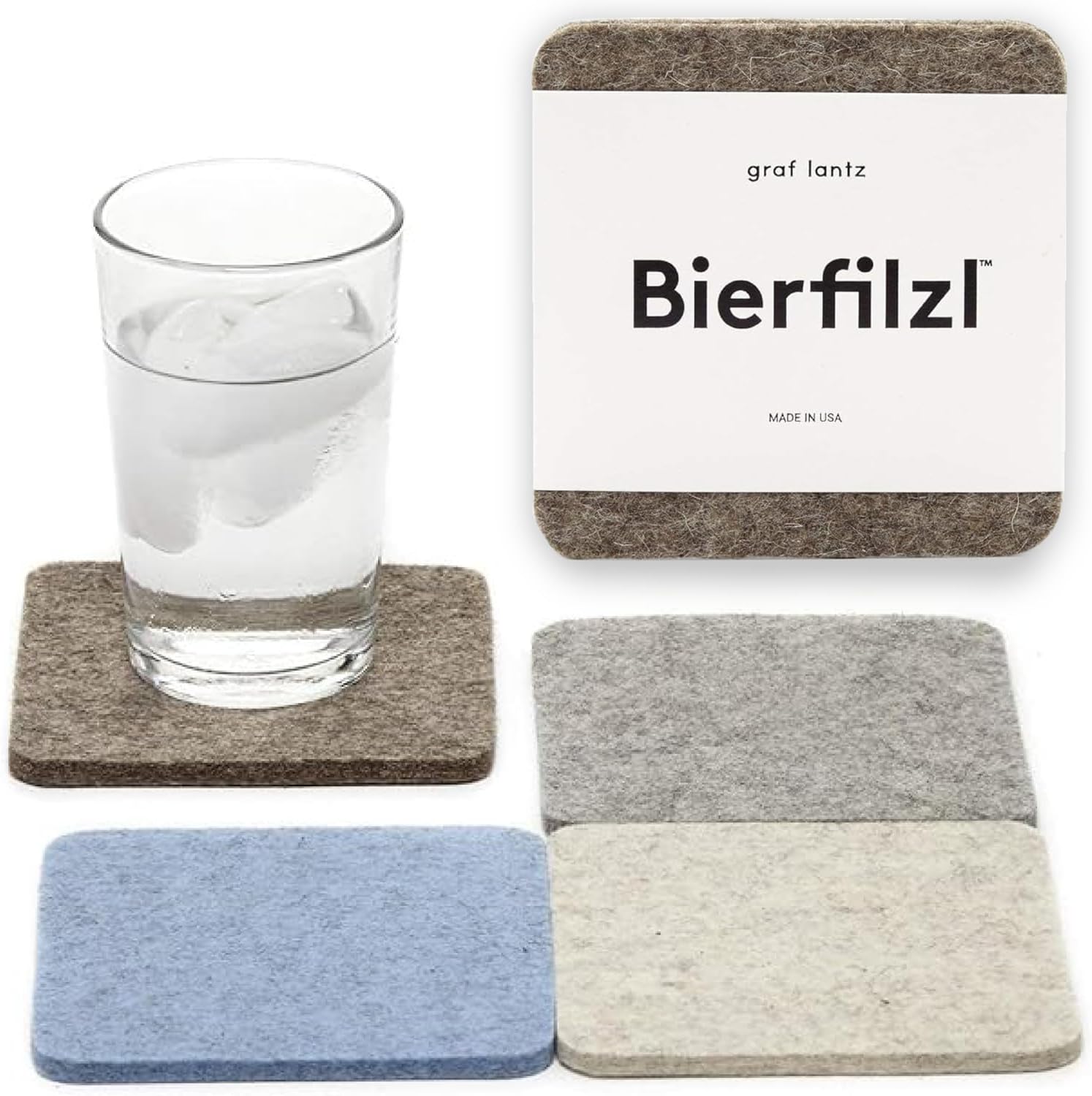 - Graf Lantz - Bierfilzl Merino Wool Square Coasters Set of 4 - Cobblestone (4"x4"x5mm) - Absorbs 30% Weight, Natural German Wool - Heat Resistant, Sustainable, Reusable - Home Decor, Coffee Table Decor