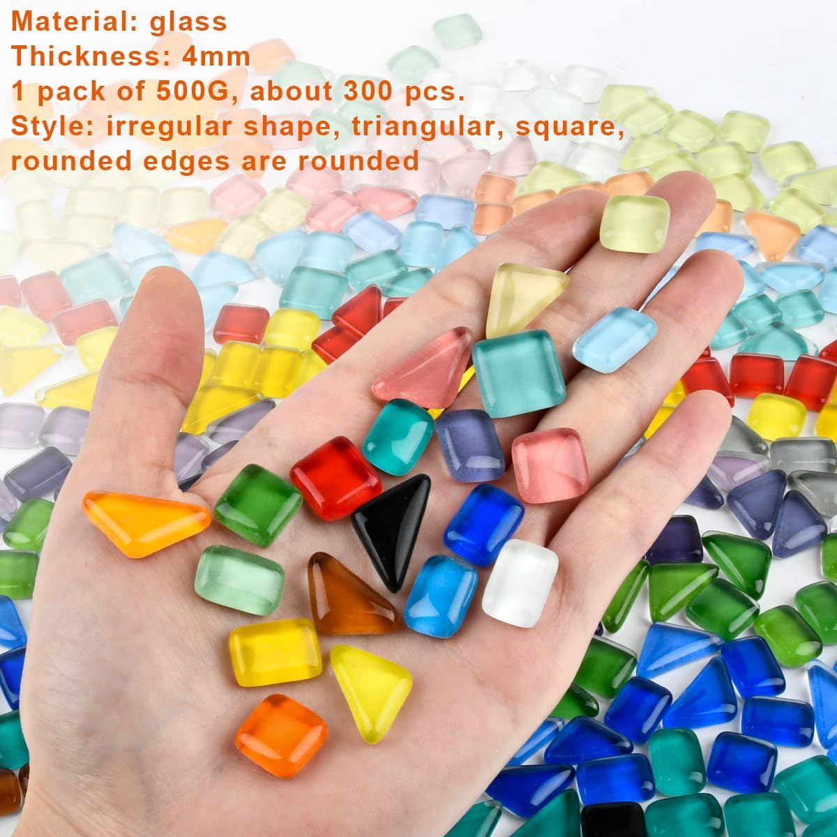 OTYMIOW 500g Glass Mosaic Tiles for Crafts Bulk Assorted Small Tiles for Crafts Mixed Shapes Mosaic Glass Pieces for Mosaic Projects, Garden Crafts, DIY Art Decor