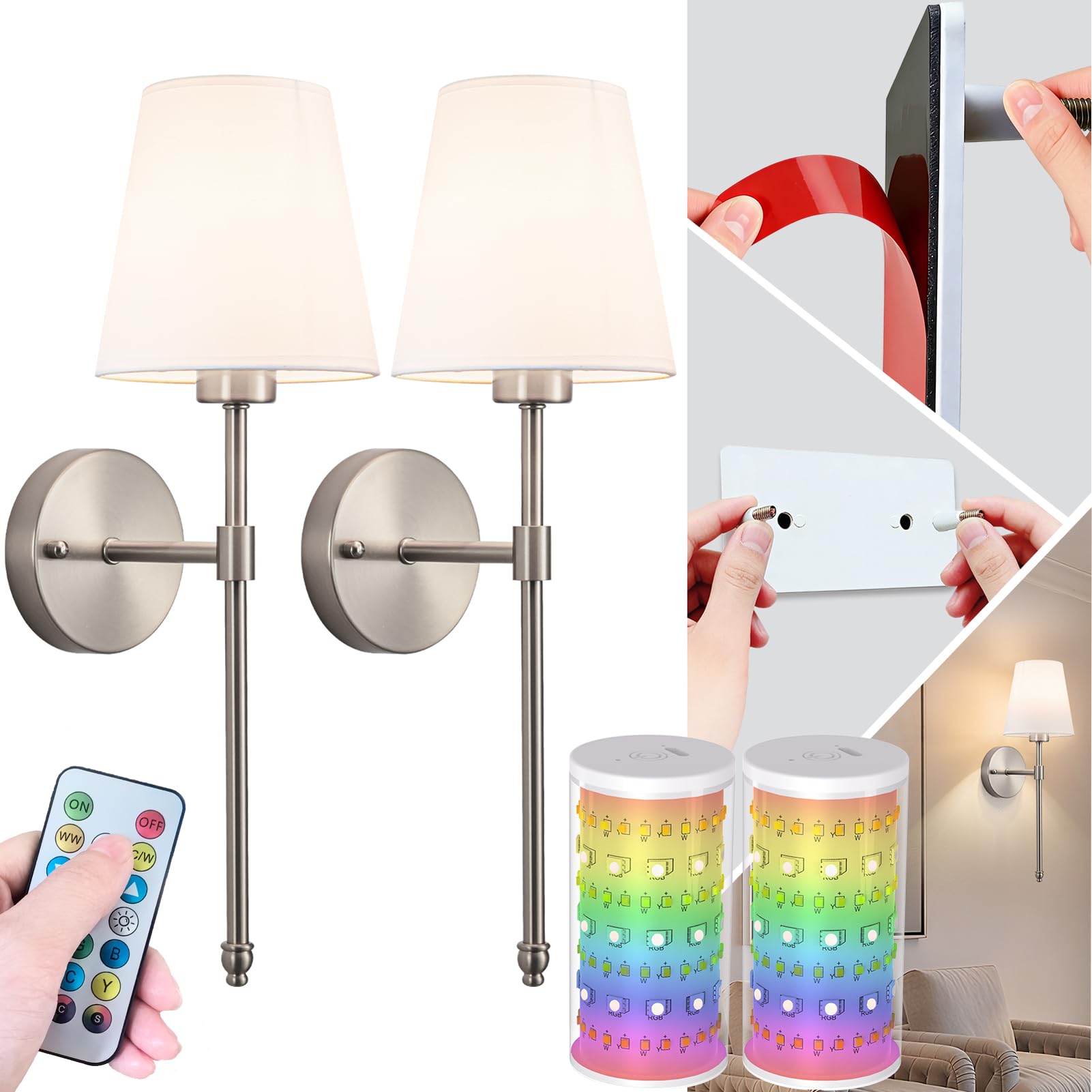 Photo 1 of slywise Set of 2 Wireless Wall Sconces with Corn Bulbs