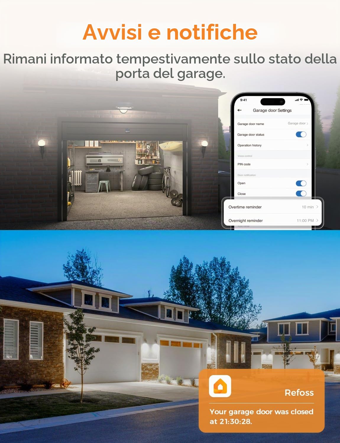 Refoss WiFi Apriporta Garage Door Opener Smart Apricancello Intelligente, APP Controllo Remoto, Compatibile con Apple HomeKit, Alexa, Google Home, Nessun Hub Richiesto
