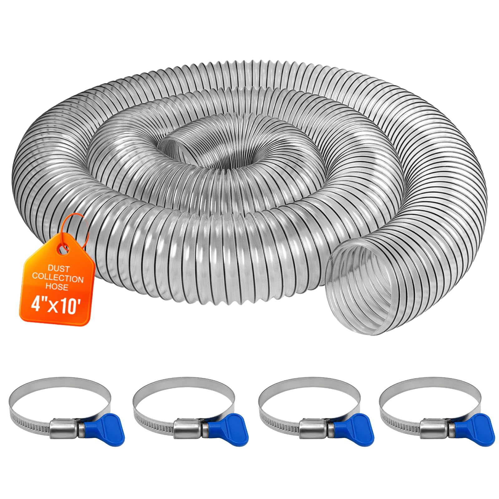 4"x10' Clear PVC Dust Collection Hose-Heavy duty, Fit 4 In Dust Collector