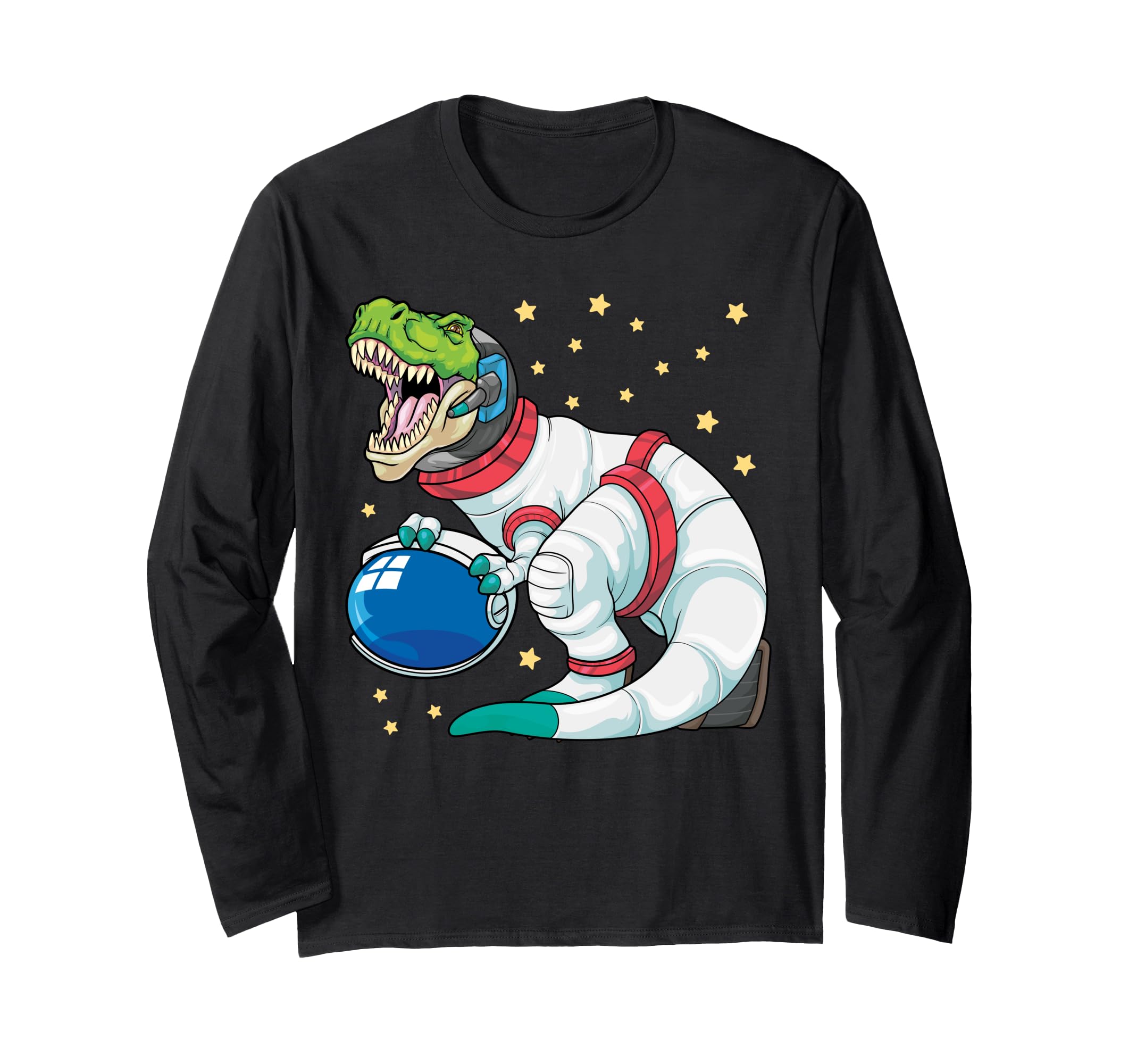 Astronaut Dinosaur T Rex Astro Space Stars Funny Kids Long Sleeve T-Shirt