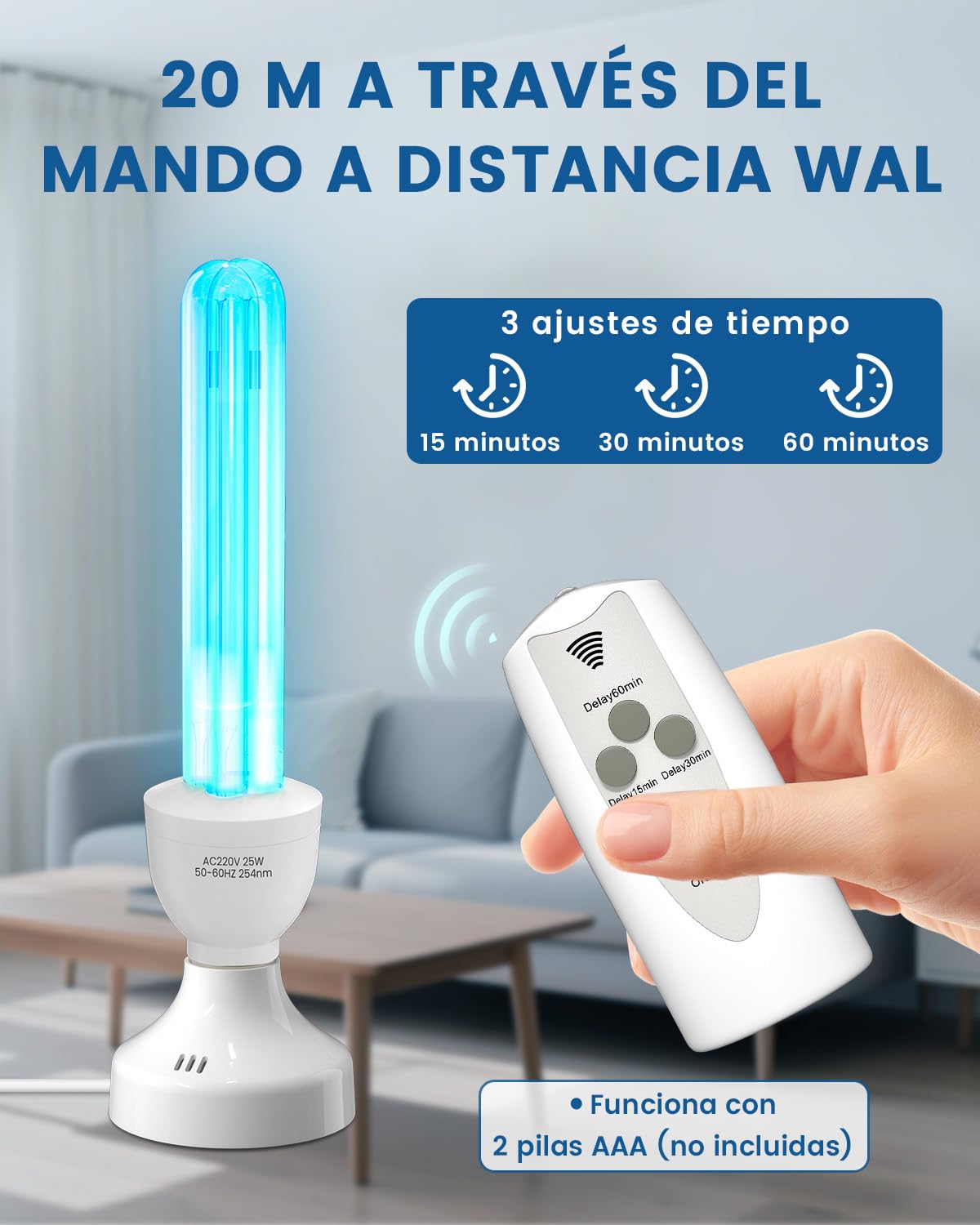 Lampara UV Desinfeccion con Mando, Lampara UVC Ozono UV Light 25W E27 con función de temporizador, UV Germicida Esterilizador para Hogar, Escuela, Oficina Aire Fresco, UVC 254nm
