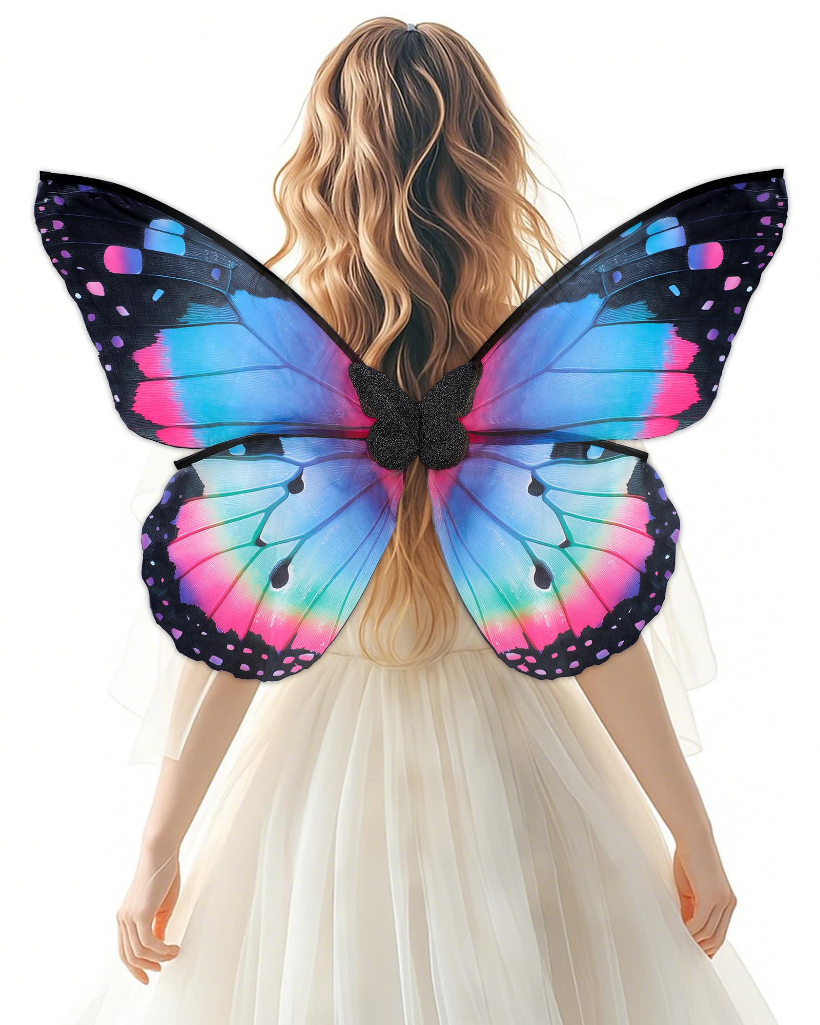 PartyforU Fairy Wings Adult Women Elf Costumes Pink Blue Butterfly Wings Halloween Renaissance Woodland Costume Fairycore Accessories