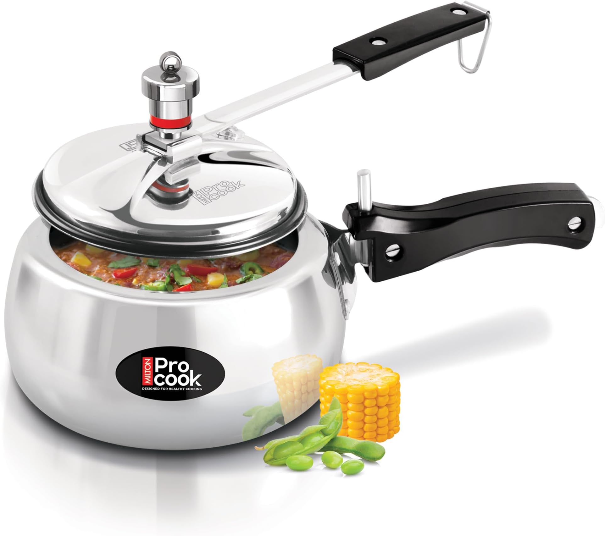 Milton Pro Cook Curve 2 Litres Pressure Cooker with Inner Lid, Aluminium, Non Induction Bottom, Handi Cooker, Silver, BIS Certified, 5 Years Warranty
