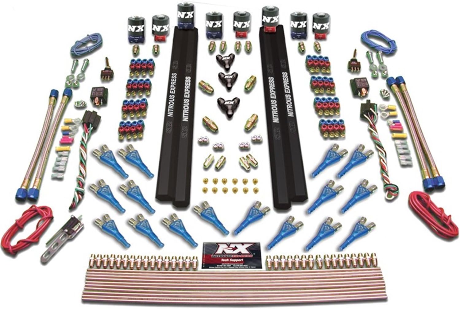 Nitrous Express - Shark Dual Stage/Gas 16 Nozzles (200-1200HP) 8 Solenoids Nitrous Kit w/o Bottle (90008-00)