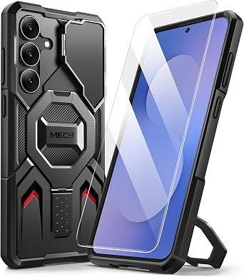 TONGATE Magnetic for Samsung Galaxy S25 FE Case with Screen Protector | [Compatible with MagSafe] [Camera Protective Cover] [Military-Grade Protection] Ring Stand Phone Case for S25 FE, Black