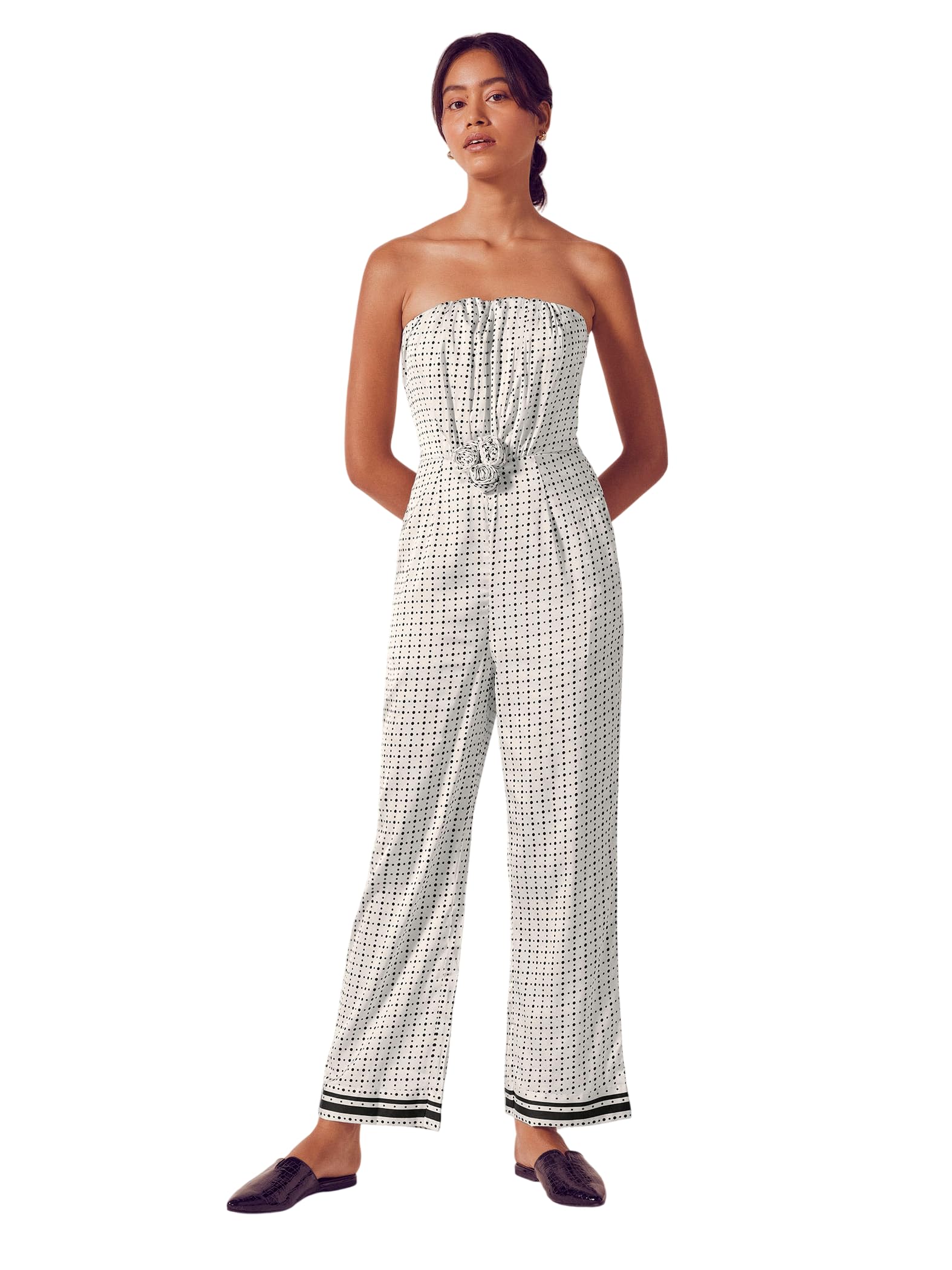 the label life Polyester Monochrome Polka Striped Jumpsuit for Women | Stylish Elegant Comfortable Relaxed Fit Polka Dots Western Outfit Jumpsuits-picture-47