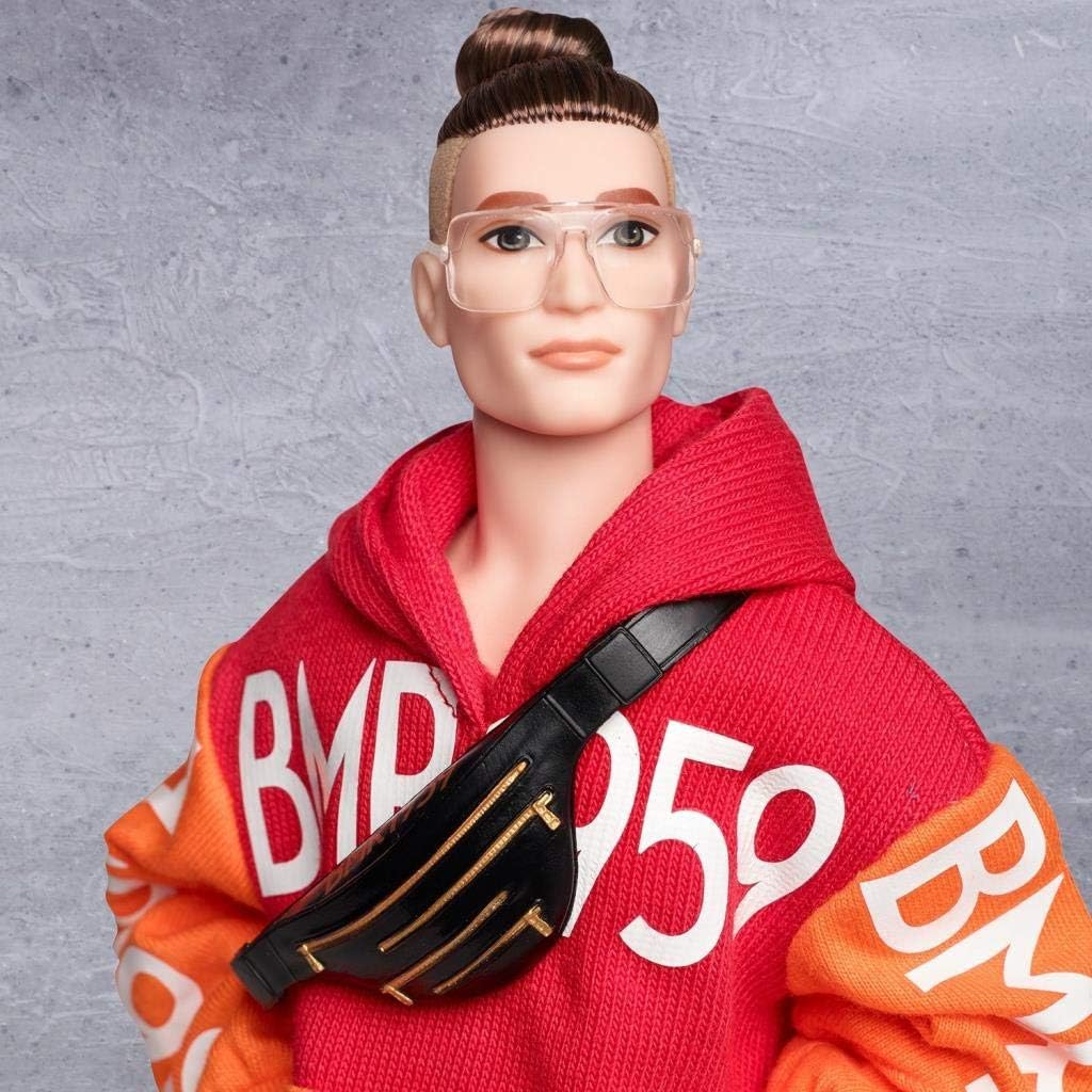 Barbie BMR1959 Ken Fully Poseable Fashion Doll with Bun, in Bold Logo Hoodie and Basketball Shorts, with Accessories and Doll Stand