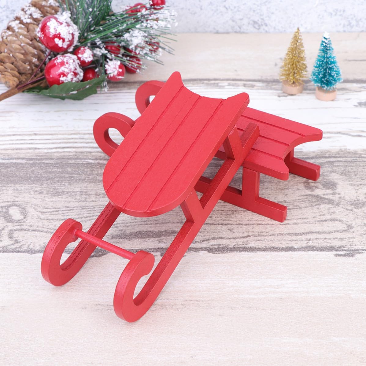 2 Pcs Creative Christmas Sleigh Ornament Wooden
