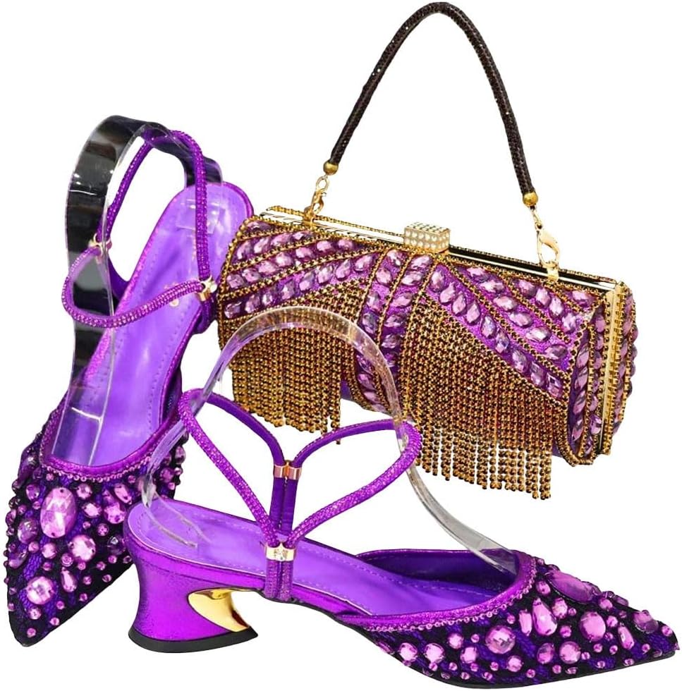 Womens Lace High Heels PointedToe Nigerian Design African Shoes Bag