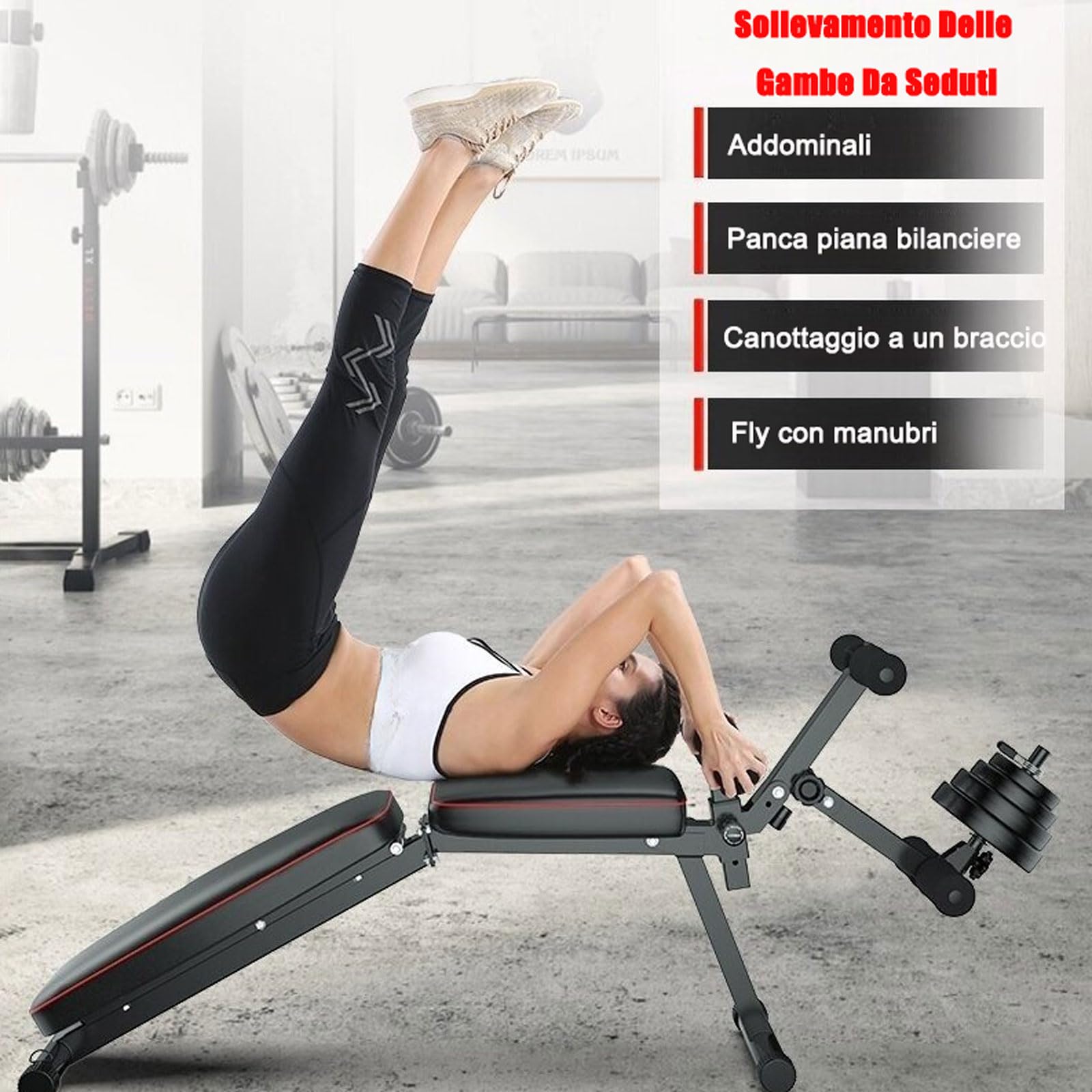 Panca Palestra, Panca Addominali Casa, Panca Pesi con Schienale Regolabile in 5 direzioni, Pancas Piana Adatto per Casa e Palestra, Attrezzi PalestraBlack,48 * 162 * 111CM