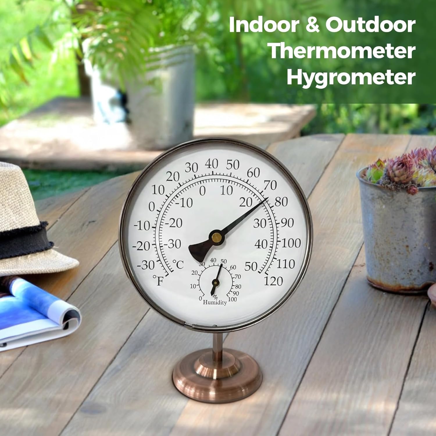 Generic Bronze Vintage 4 Inch Thermometer Hygrometer, Tabletop Humidity and Temperature Room Monitor, Indoor Use Outdoor, Easy Read Dial Celsius Fahrenheit, Battery Free