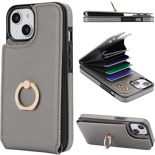 Vista 21 de Folosu Funda Cartera compatible con iPhone 14 Pro Max con soporte para tarjetas, rotación de 360°, soporte de anillo de dedo con función atril