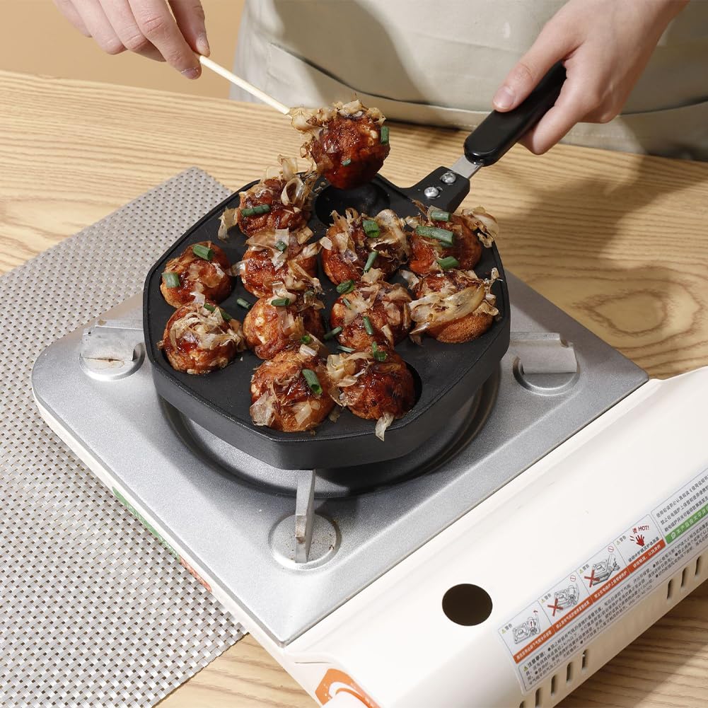 Elektryczna Maszyna do Takoyaki 7-komorowa - Antyadhezyjna Powłoka, Aluminiowa Patelnia do Domowego Użytku