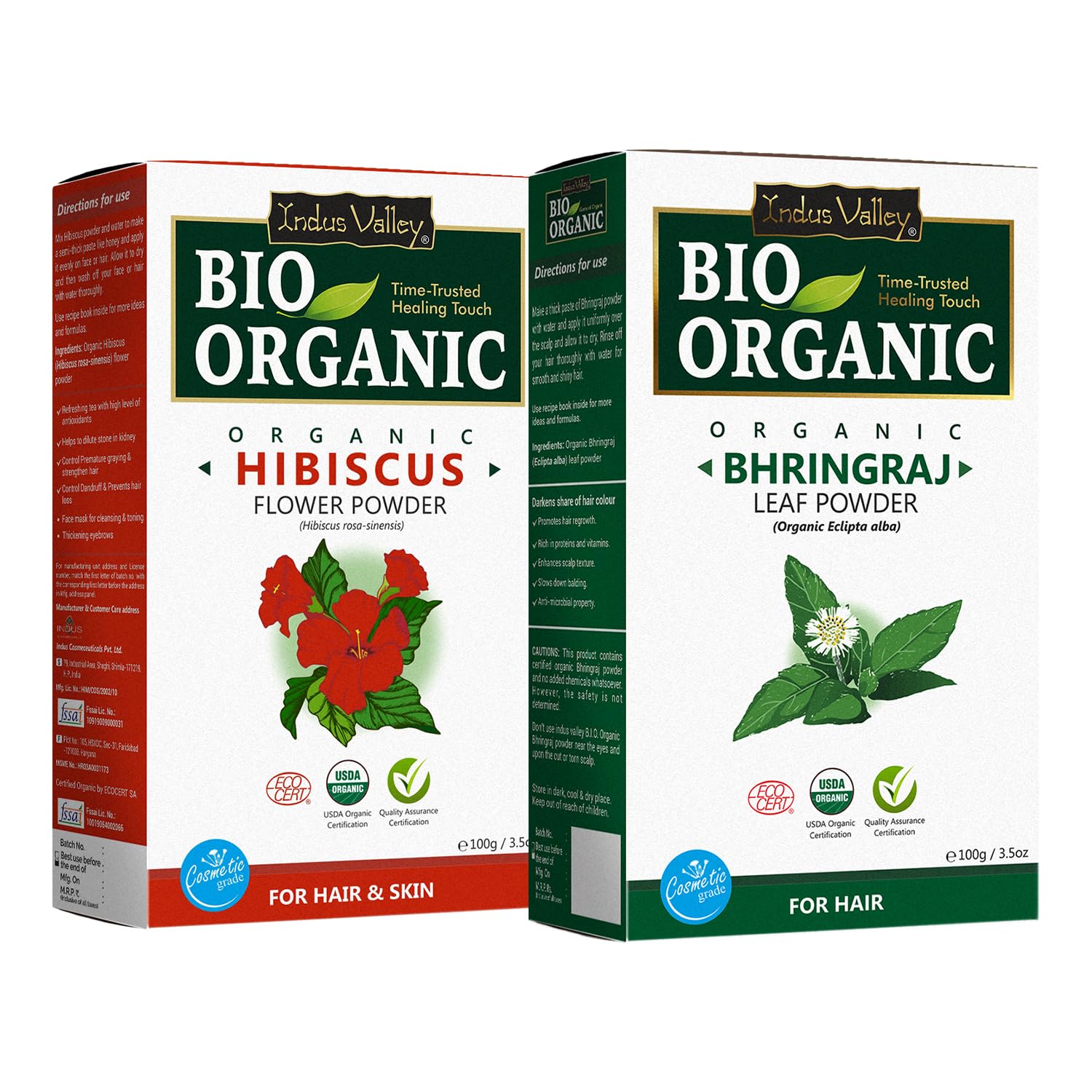 INDUS VALLEY Bhringraj Powder | Eclipta alba With Hibiscus Powder | Hibiscus rosa-sinensis - For Hair and Skin Care (100g +100 g=200g)-image-25