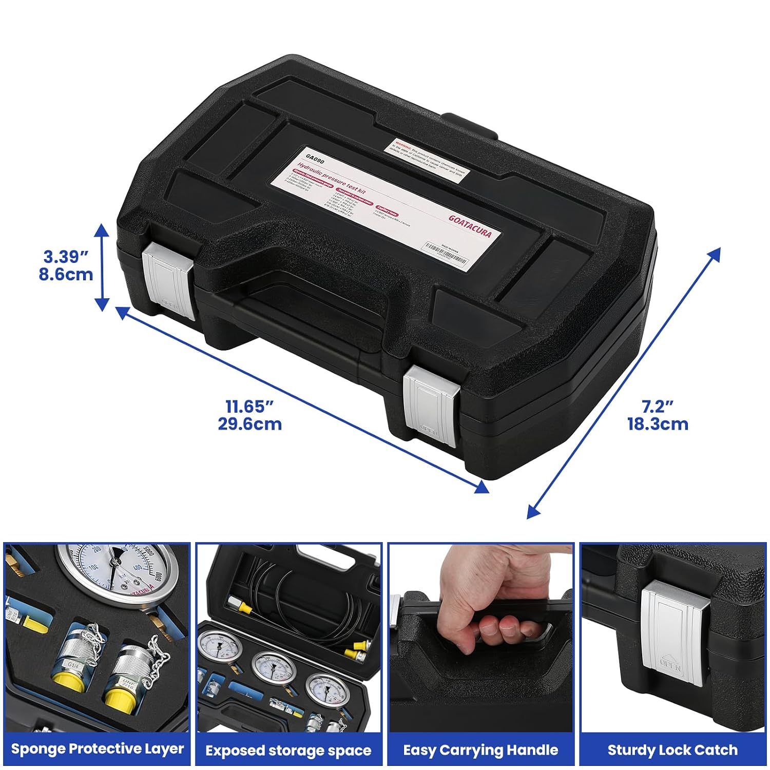 Hydraulic Pressure Test Kit with 3 Gauges(160/250/400bar, 2400/3500/6000psi), 6 Test Couplings, 2 Hoses, for Excavator Machinery Systems, Packed in Durable Case