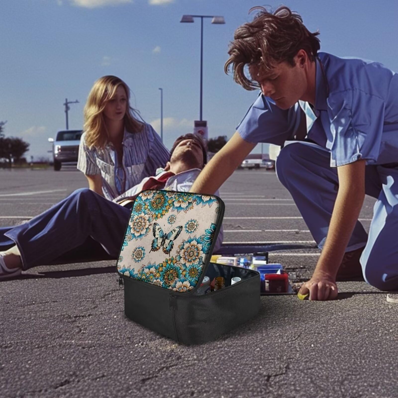 Uorisanigo First Aid Kit Bag Empty Small Boho Butterfly Medical Kit Bag Empty Travel Medicine Pouch Medical Supplies Organizer Bag Empty for Car Home Camping Hiking Office Emergency Kit