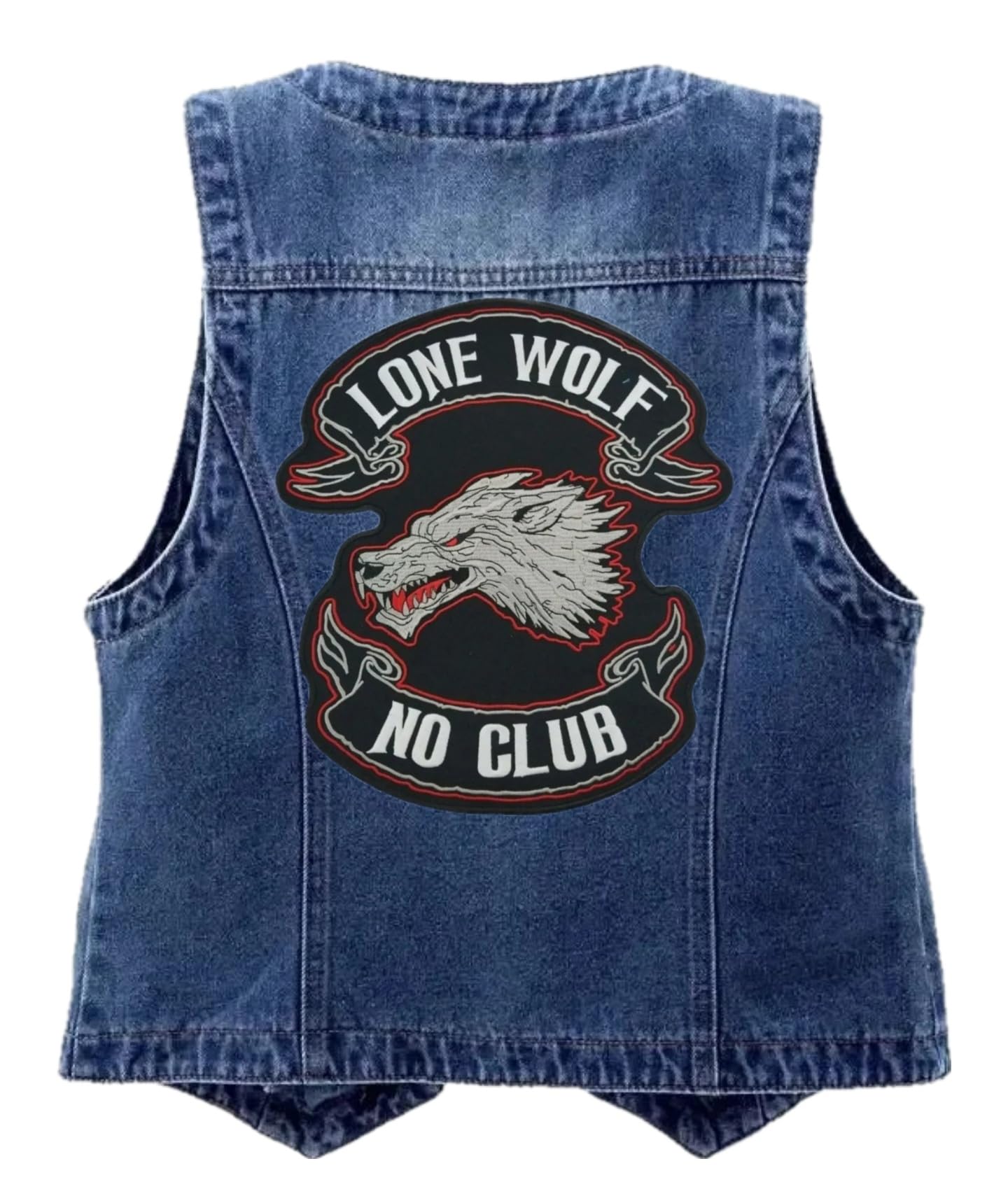Parche biker XXL Lone Wolf No Club bordado termoadhesivo grande 30 cm para la espalda chaleco moto Kutte Rocker Chopper Iron On - Big Patch - para decorar, hacer tú mismo
