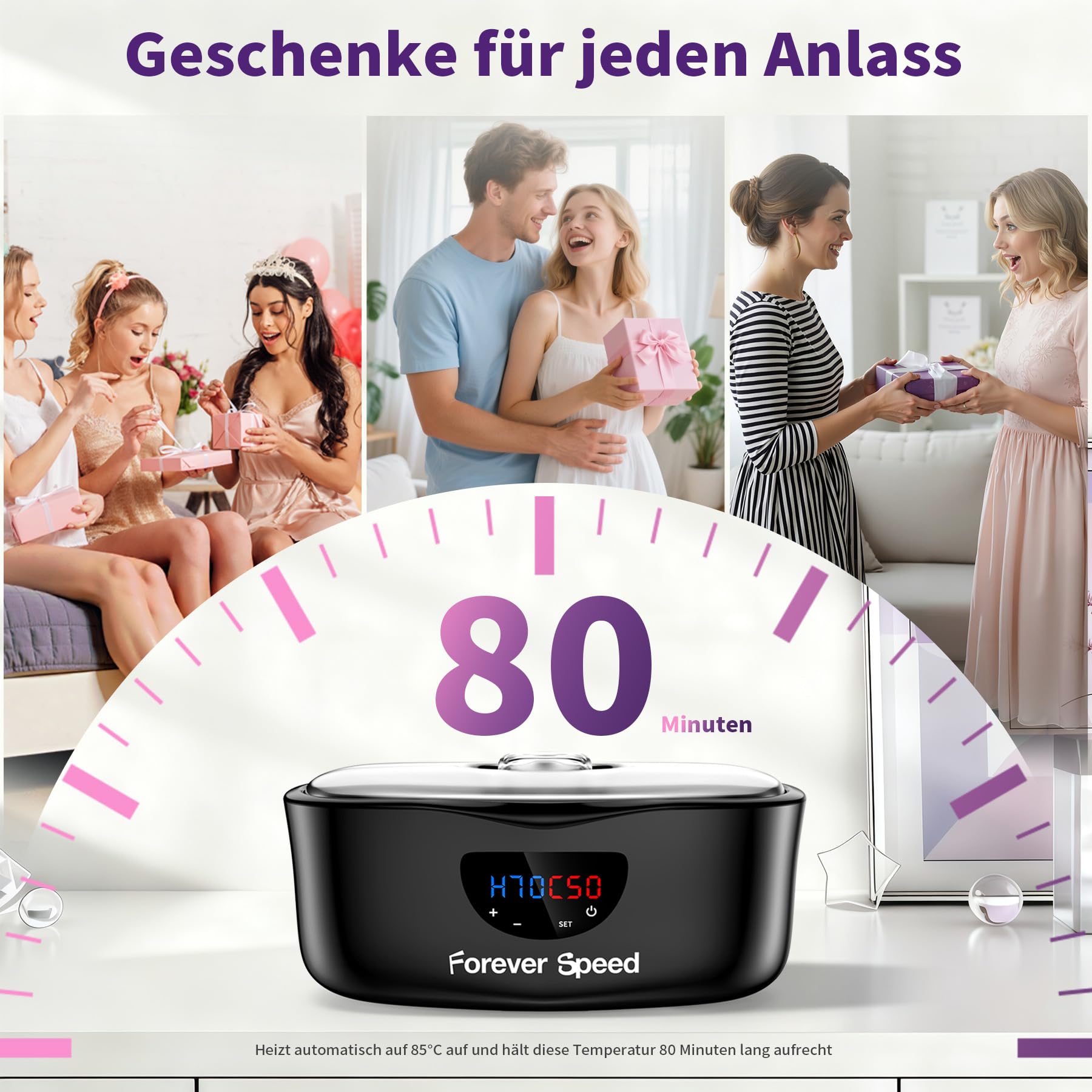 Forever Speed 4L Paraffinbad für Hände und Füße Arthrose, Paraffinbad Wärmer mit Manueller/Auto-Modus Paraffinbad Hände Füße Set mit 1350g Paraffinwachs und Handschuh, 230W