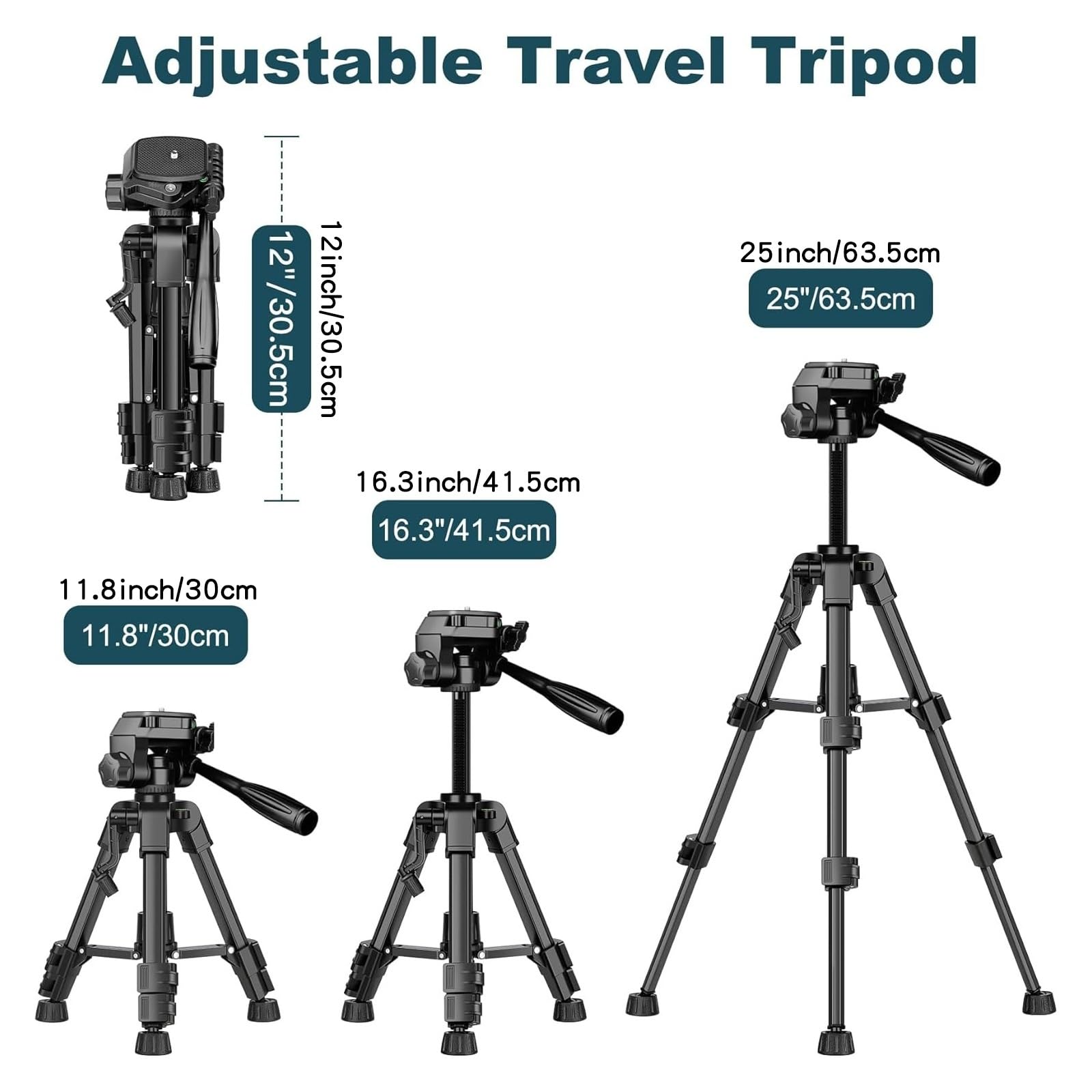 Camera Tripod, Mini trípode de cámara de Mesa de Aluminio de 25 Pulgadas