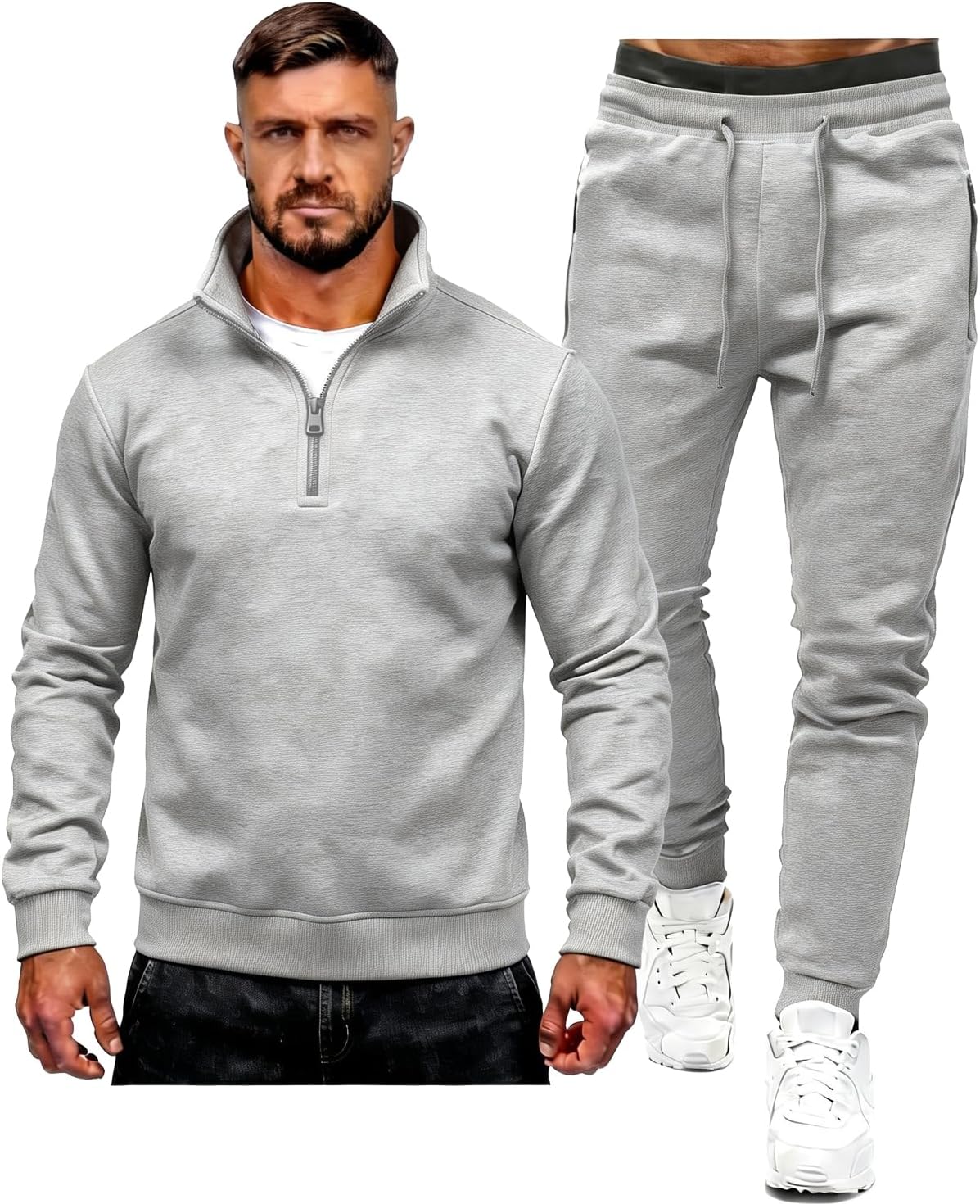 TUVEKE Men's Tracksuits 2 Piece Sets Quarter Zip Athletic Sweatsuits Casual Long Sleeve Sweat Suits For Mens Jogging Outfits