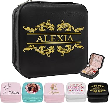 Personalized Jewelry Organizer Box with Name,Custom Travel Jewelry Case Small Storage Leather Box Portable Bridesmaid Proposal Boxes Valentine Birthday Wedding Gift for Girl Her Mom Women