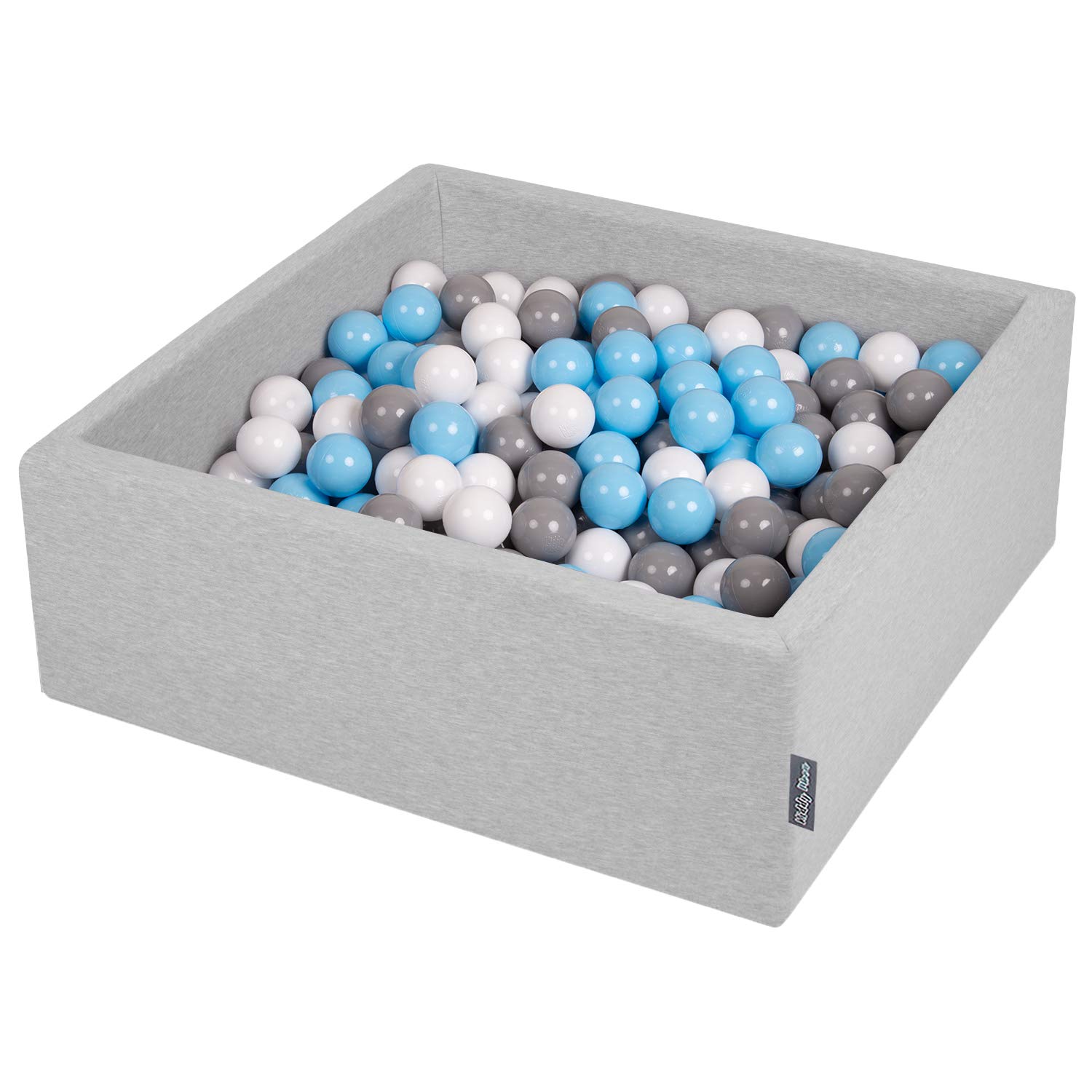 KiddyMoon Piscina De Bolas Rectangular De 90x30 Cm Con 200 Bolas – Colores Gris Claro, Blanco, Transparente Y Turquesa, Certificado Oeko-Tex Y Libre De BPA