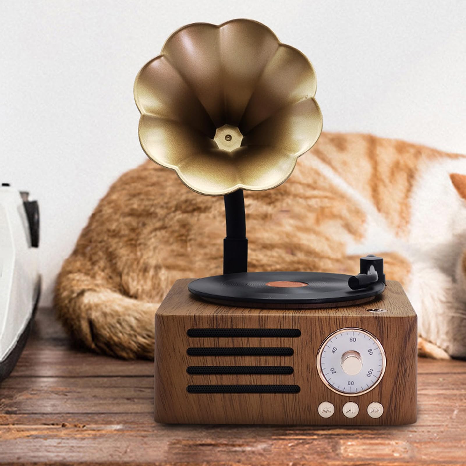 Głośnik Bluetooth, Przenośny, Zabytkowy, Obrotowy Gramofon, Głośnik Stereo w Kształcie, Obsługa Radia Bluetooth 5.0 AUX FM, do Słuchania Muzyki i Dekoracji Wnętrz