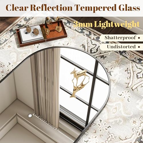 Miniatura 4 de Espejo de pared arqueado, espejo de baño de arco de 24 x 36 pulgadas, espejo de tocador montado en la pared con marco de metal de arco, espejo de