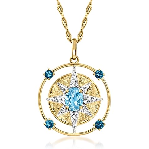 Ross-Simons 3.10 ct. t.w. Blue and White Topaz North Star Pendant Necklace in 18kt Gold Over Sterling