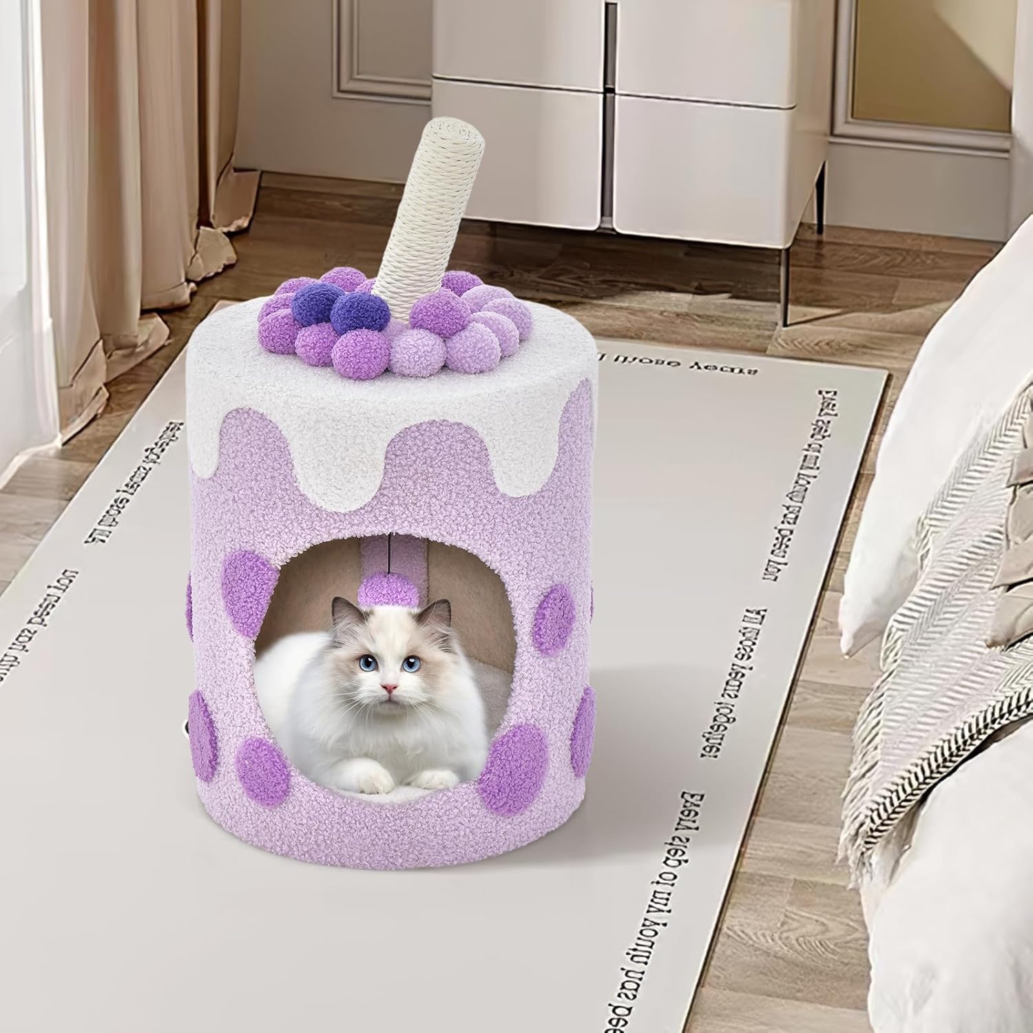 review Tangkula Bubble Tea Cat Tree Tower, 26.5 Inch Cat Condo Furniture with Scratching Post, Dangling Ball Toy, Multifunctional Cat Furniture for Indoor Cats, Cute Kitten Activity Center (Purple)