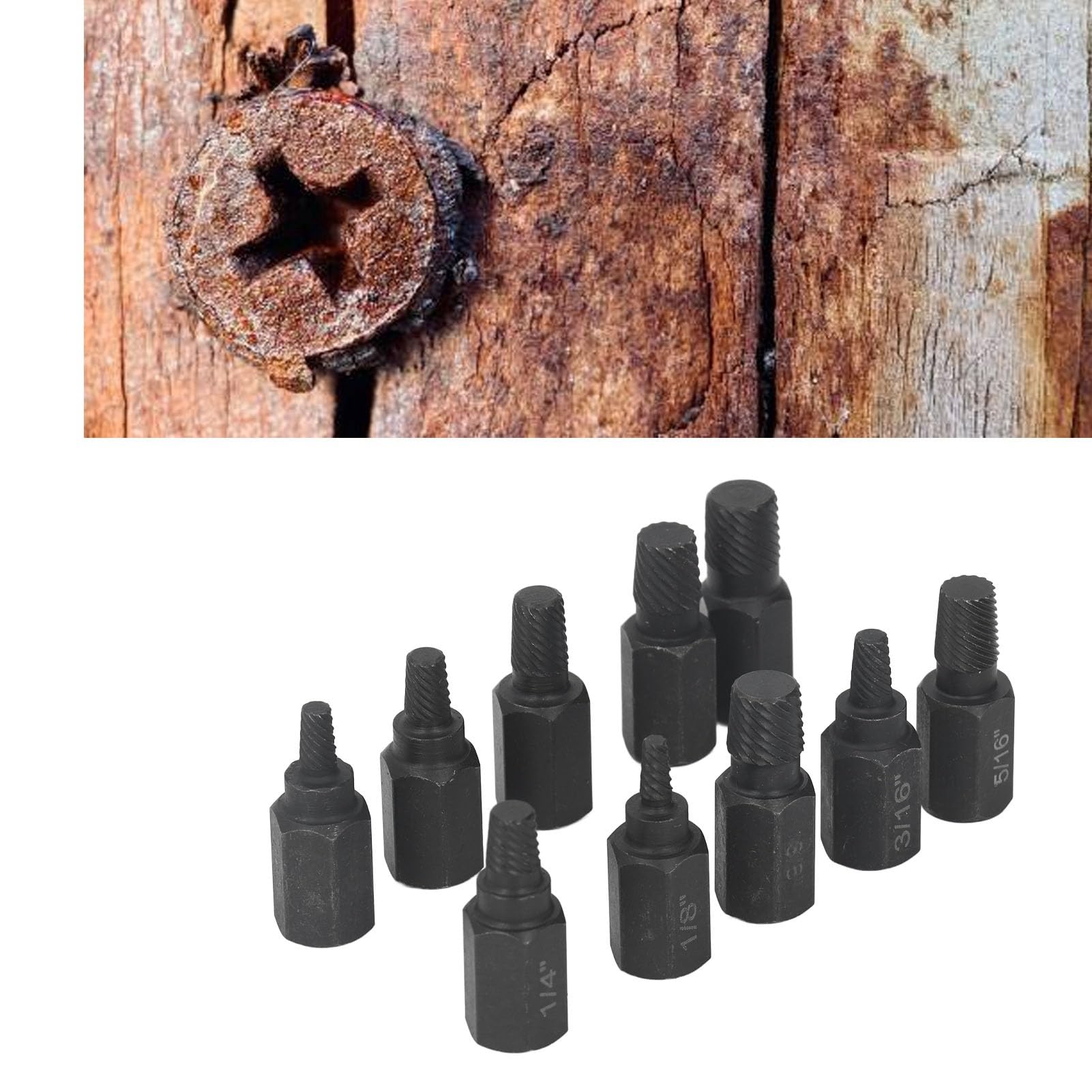 Extractor de Tornillos dañados de 10 Piezas, Juego de Brocas para Extractor de Tornillos, Kit de Herramientas para Quitar Tornillos, Pernos, Tuercas y espárragos dañados de Varios tamaños